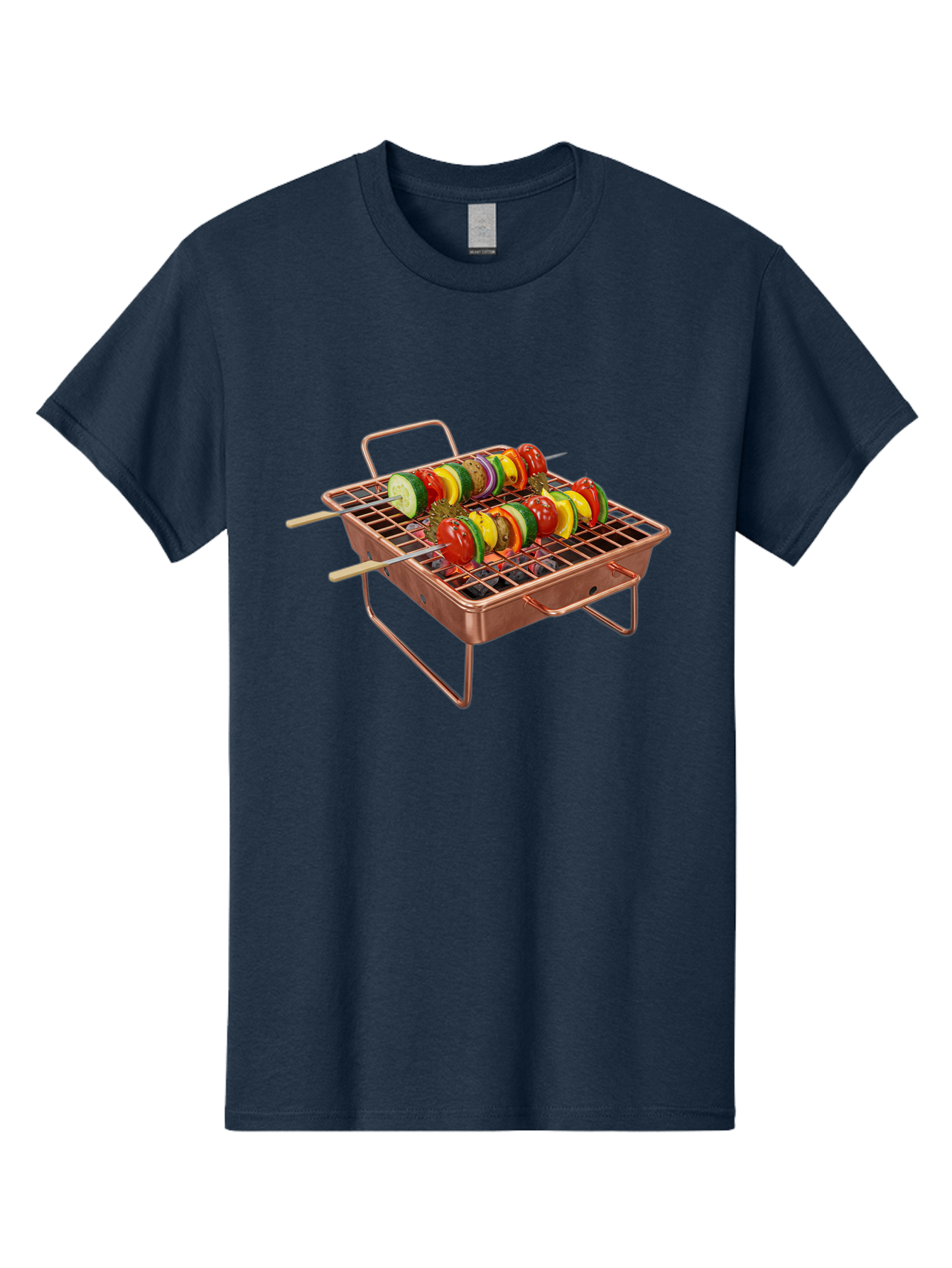 Vegetable-Skewers Men'S Graphic Tee, 100% Cotton, Comfortable Casual Summer Wear, Machine Washable, Grilled Vegetable Skewers, Skewers On Portable Grill, Fresh Vegetables, Outdoor Cooking, Barbecue, Healthy Eating, Vegetable Kebabs, Grilling Bac545