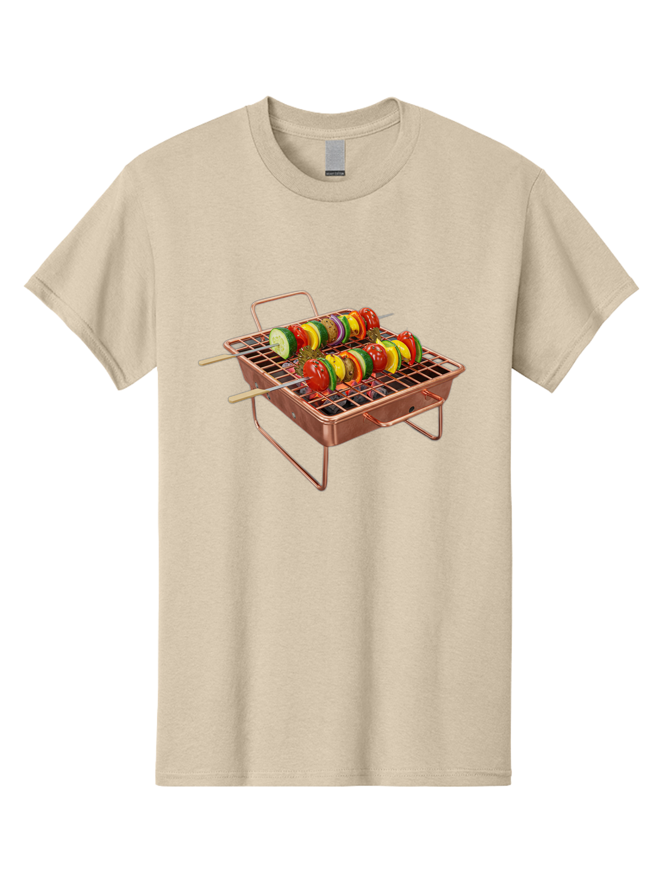 Vegetable-Skewers Men'S Graphic Tee, 100% Cotton, Comfortable Casual Summer Wear, Machine Washable, Grilled Vegetable Skewers, Skewers On Portable Grill, Fresh Vegetables, Outdoor Cooking, Barbecue, Healthy Eating, Vegetable Kebabs, Grilling Bac545