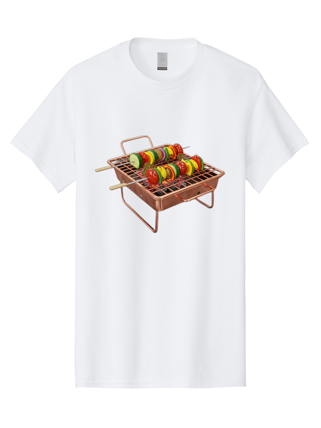 Vegetable-Skewers Men'S Graphic Tee, 100% Cotton, Comfortable Casual Summer Wear, Machine Washable, Grilled Vegetable Skewers, Skewers On Portable Grill, Fresh Vegetables, Outdoor Cooking, Barbecue, Healthy Eating, Vegetable Kebabs, Grilling Bac545
