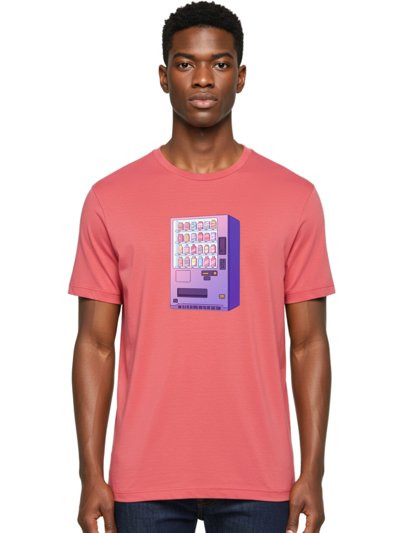 Vending-Machine Men'S Graphic Tee, 100% Cotton, Comfortable Casual Summer Wear, Machine Washable, Vending Machine, Soda Drinks, Colorful Cans, Vending Machine Interface, Automated Retail, Convenience Technology, Soft Drink Dispenser, Bac546