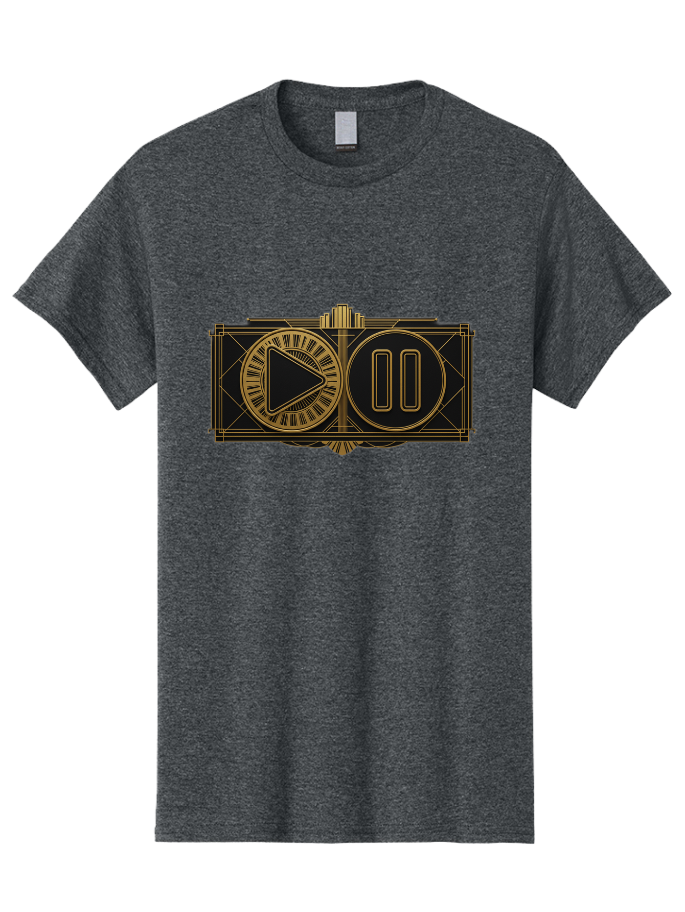 Video-Controls Men'S Graphic Tee, 100% Cotton, Comfortable Casual Summer Wear, Machine Washable, Play Button, Pause Button, Video Controls, Media Player, Gold Accents, Black Background, Modern Design, User Interface, Digital Media Bac547