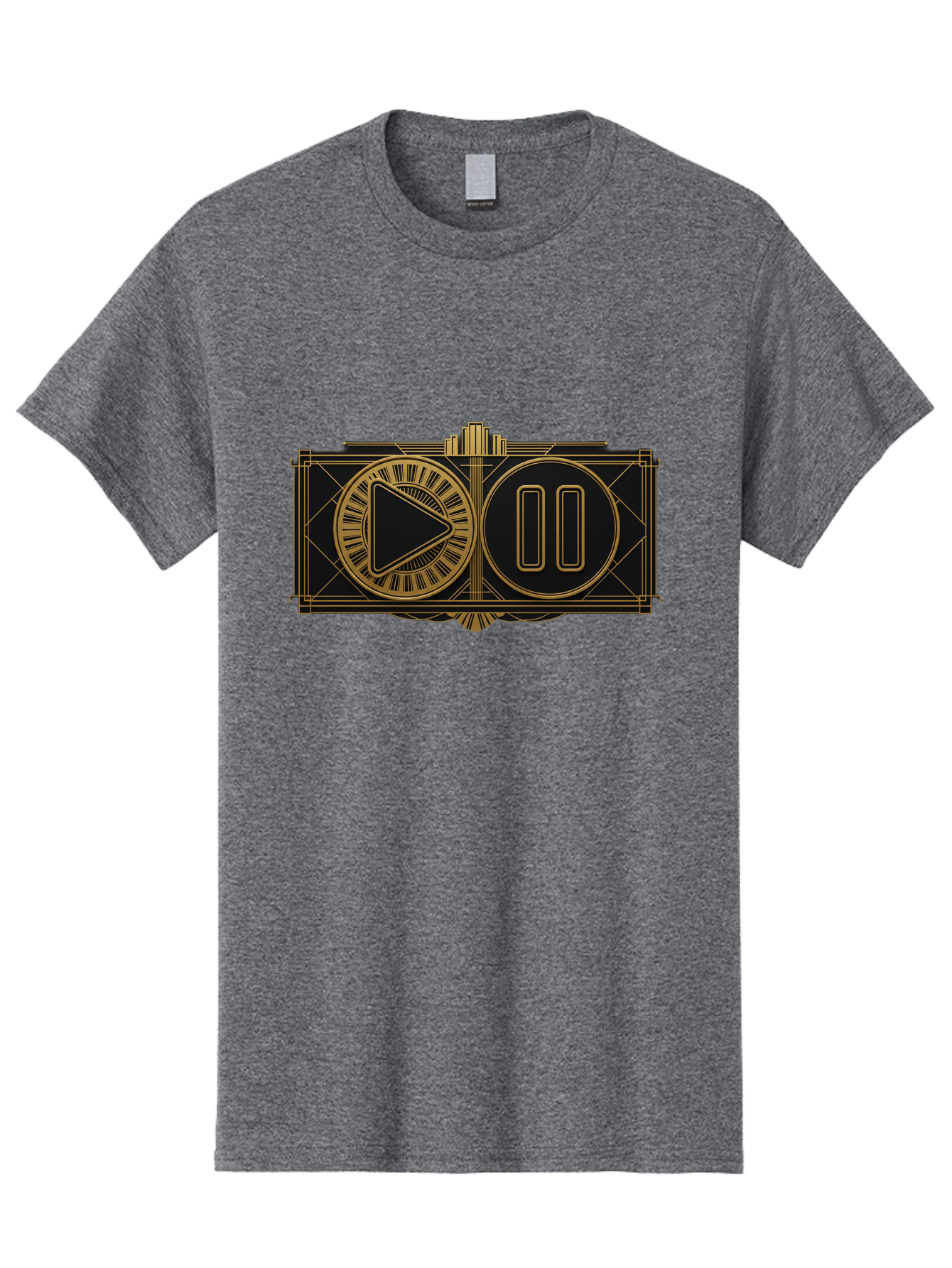 Video-Controls Men'S Graphic Tee, 100% Cotton, Comfortable Casual Summer Wear, Machine Washable, Play Button, Pause Button, Video Controls, Media Player, Gold Accents, Black Background, Modern Design, User Interface, Digital Media Bac547