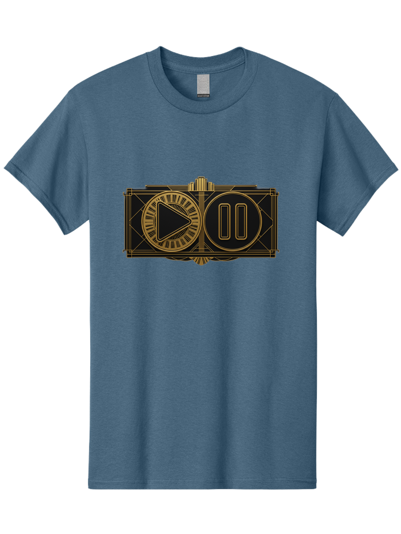 Video-Controls Men'S Graphic Tee, 100% Cotton, Comfortable Casual Summer Wear, Machine Washable, Play Button, Pause Button, Video Controls, Media Player, Gold Accents, Black Background, Modern Design, User Interface, Digital Media Bac547