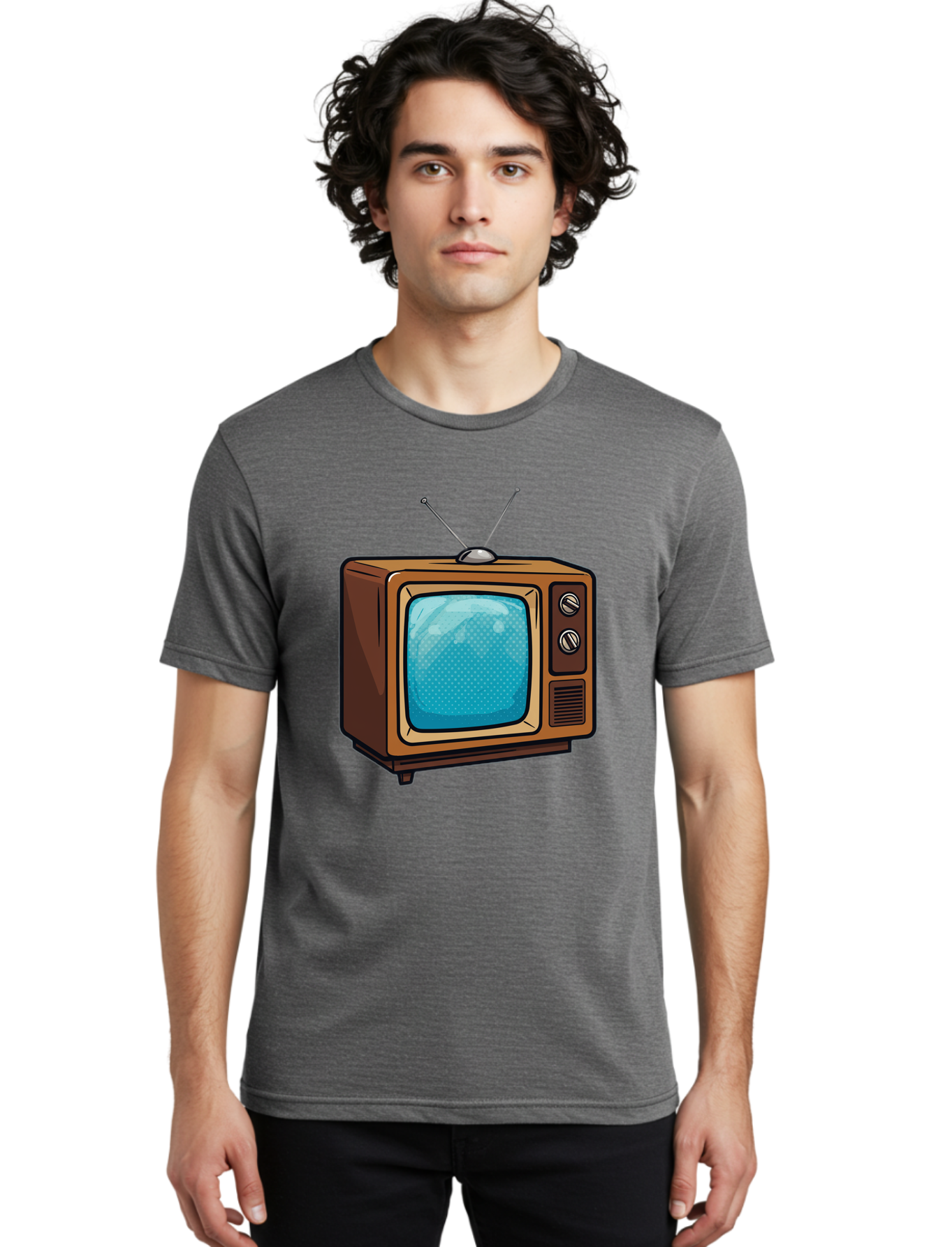 Vintage-Tv-2 Men'S Graphic Tee, 100% Cotton, Comfortable Casual Summer Wear, Machine Washable, Vintage Television Set, Retro Electronics, Old-Fashioned Tv, Analog Broadcasting, Classic Entertainment, Nostalgic Technology, Television Antenna Bac550