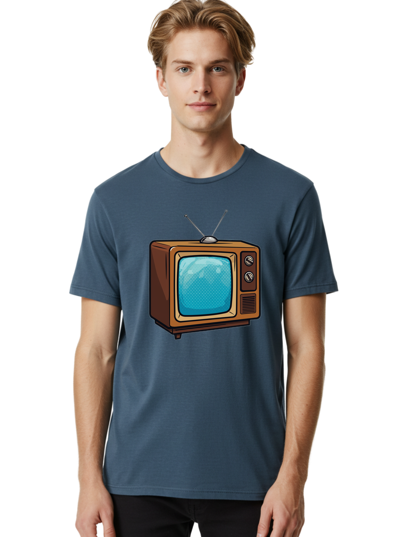 Vintage-Tv-2 Men'S Graphic Tee, 100% Cotton, Comfortable Casual Summer Wear, Machine Washable, Vintage Television Set, Retro Electronics, Old-Fashioned Tv, Analog Broadcasting, Classic Entertainment, Nostalgic Technology, Television Antenna Bac550