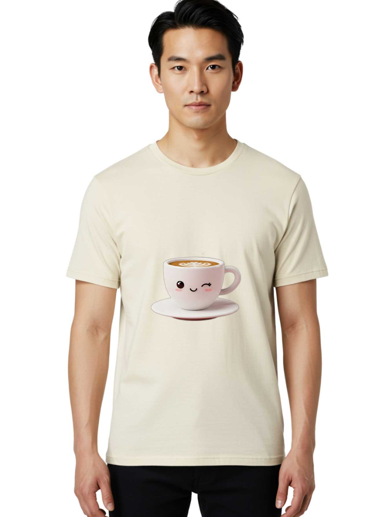 Winking-Coffee-Cup Men'S Graphic Tee, 100% Cotton, Comfortable Casual Summer Wear, Machine Washable, Cute Coffee Cup, Cartoon Character, Coffee Break, Latte Art, Winking Face, Adorable Design, Morning Pick-Me-Up, Coffee Lover, Cozy Vibes Bac553