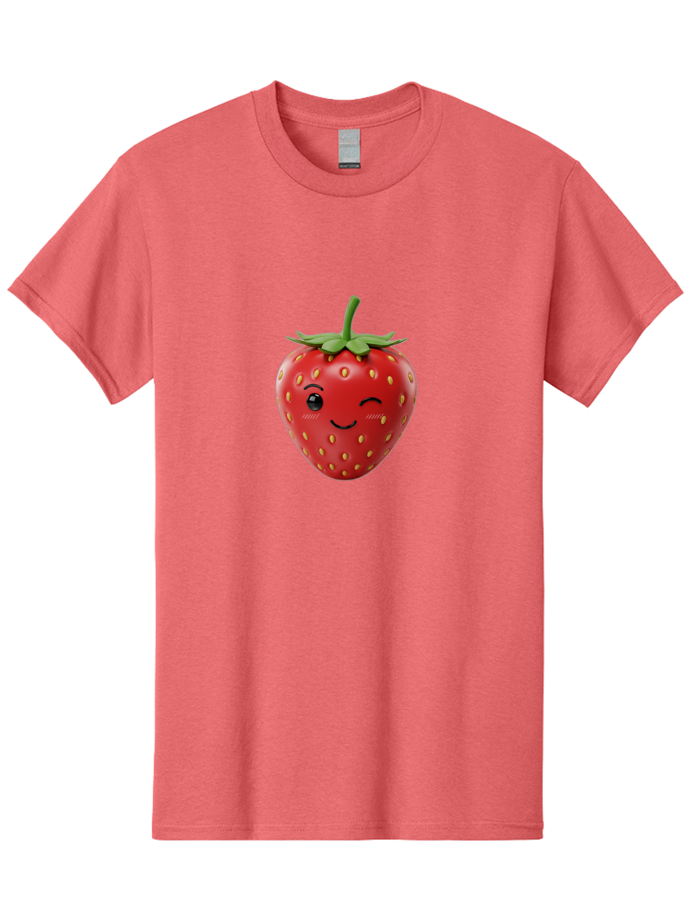 Winking-Strawberry-10 Men'S Graphic Tee, 100% Cotton, Comfortable Casual Summer Wear, Machine Washable, Red Strawberry, Cartoon Character, Winking Face, Smiling Strawberry, Cute Emoji, Fruit Illustration, Yellow Seeds, Strawberry Icon Bac555