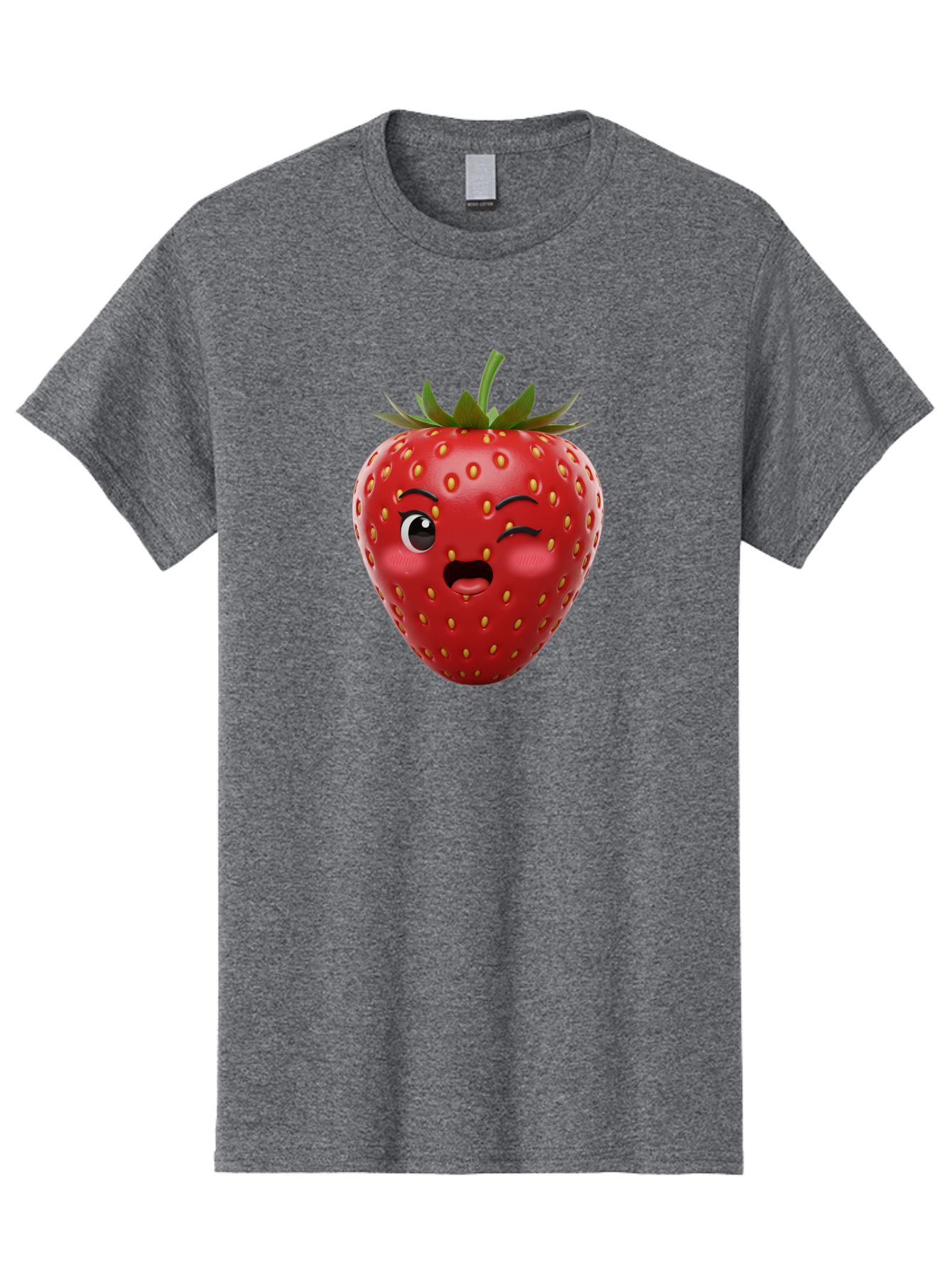 Winking-Strawberry-11 Men'S Graphic Tee, 100% Cotton, Comfortable Casual Summer Wear, Machine Washable, Cartoon Strawberry, Winking Face, Playful Expression, Comical Character, Vibrant Red, Yellow Seeds, Green Leaves, Funny Emotion, Emoticon Bac556