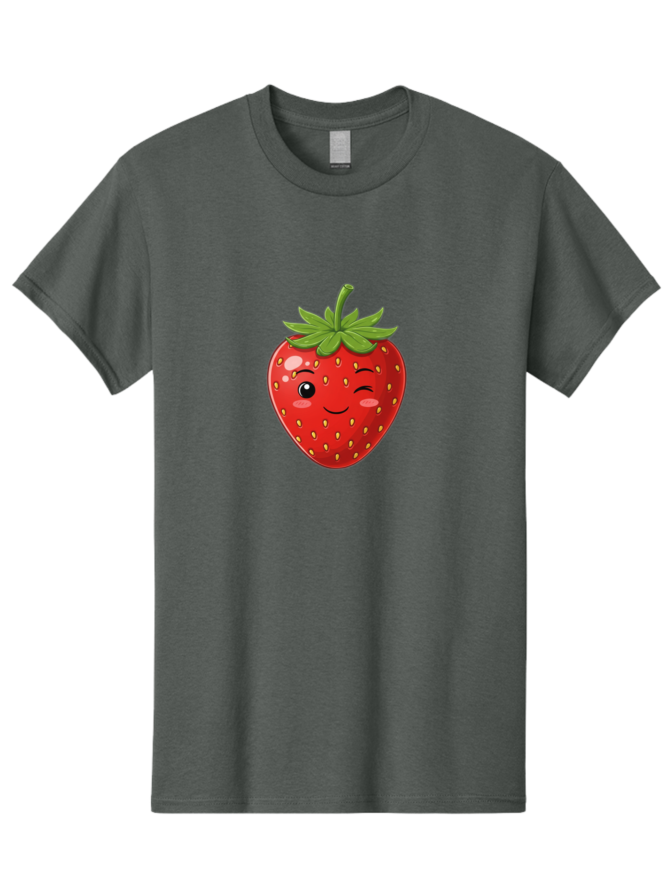 Winking-Strawberry-13 Men'S Graphic Tee, 100% Cotton, Comfortable Casual Summer Wear, Machine Washable, Winking Strawberry Cartoon, Smiling Fruit, Shiny Red Strawberry, Adorable Illustration, Cute Character Design, Playful Emoji, Happy Face, Bac558