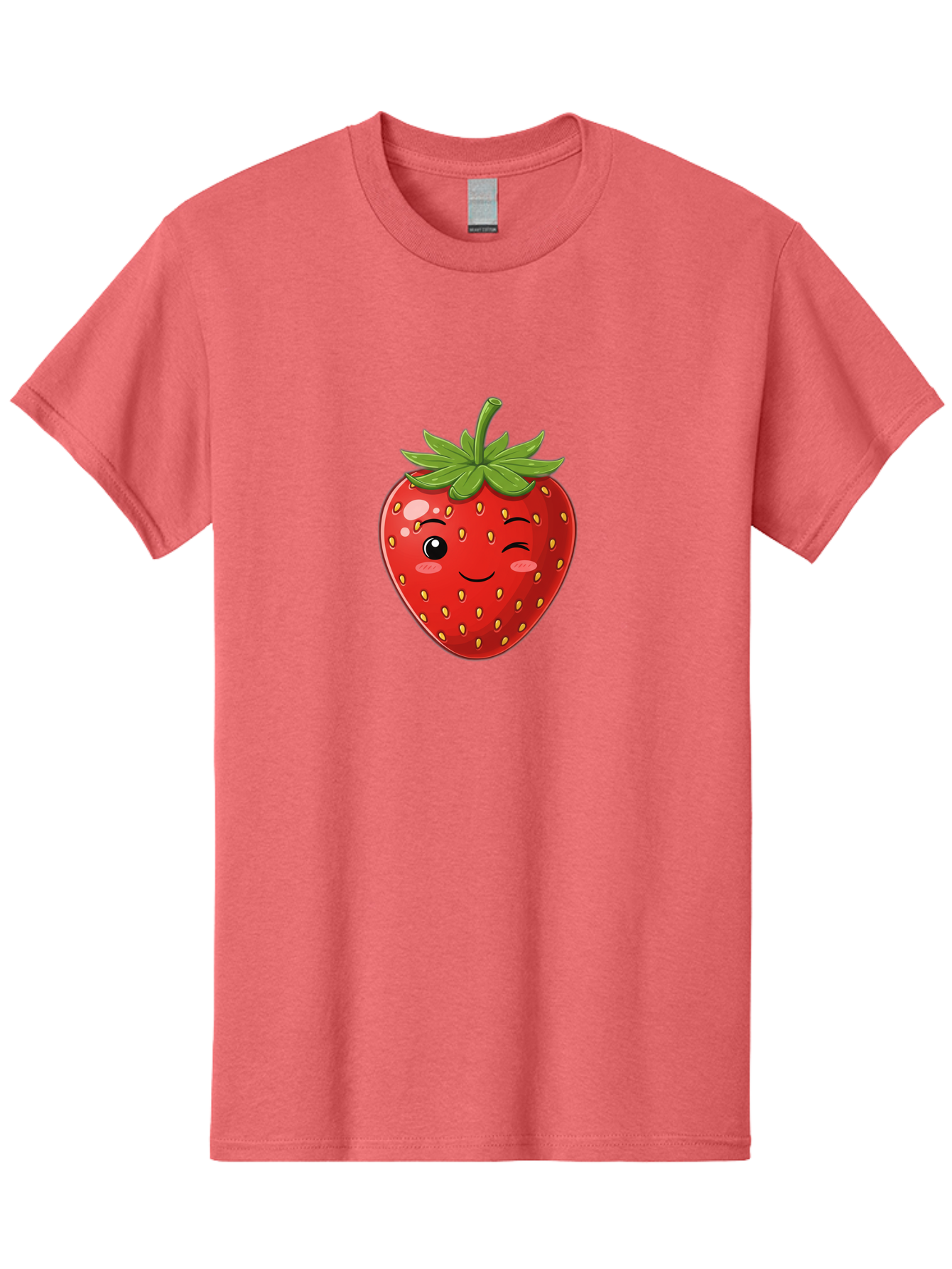 Winking-Strawberry-13 Men'S Graphic Tee, 100% Cotton, Comfortable Casual Summer Wear, Machine Washable, Winking Strawberry Cartoon, Smiling Fruit, Shiny Red Strawberry, Adorable Illustration, Cute Character Design, Playful Emoji, Happy Face, Bac558