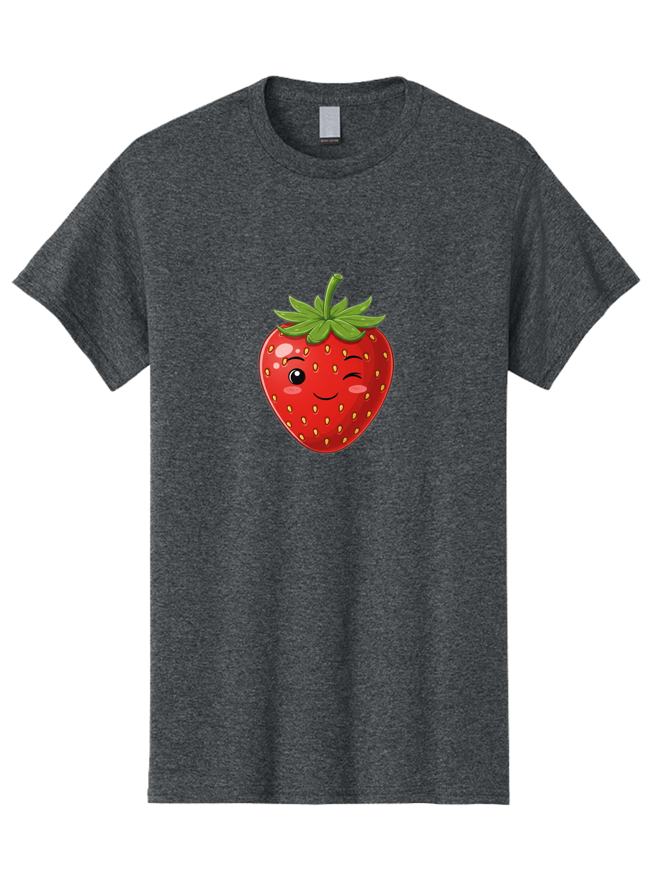 Winking-Strawberry-13 Men'S Graphic Tee, 100% Cotton, Comfortable Casual Summer Wear, Machine Washable, Winking Strawberry Cartoon, Smiling Fruit, Shiny Red Strawberry, Adorable Illustration, Cute Character Design, Playful Emoji, Happy Face, Bac558
