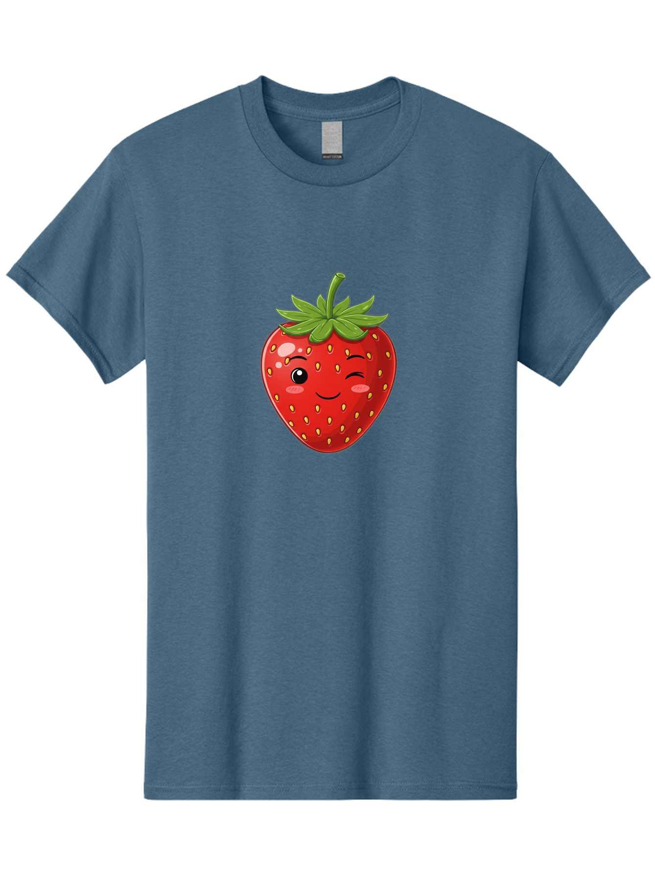 Winking-Strawberry-13 Men'S Graphic Tee, 100% Cotton, Comfortable Casual Summer Wear, Machine Washable, Winking Strawberry Cartoon, Smiling Fruit, Shiny Red Strawberry, Adorable Illustration, Cute Character Design, Playful Emoji, Happy Face, Bac558