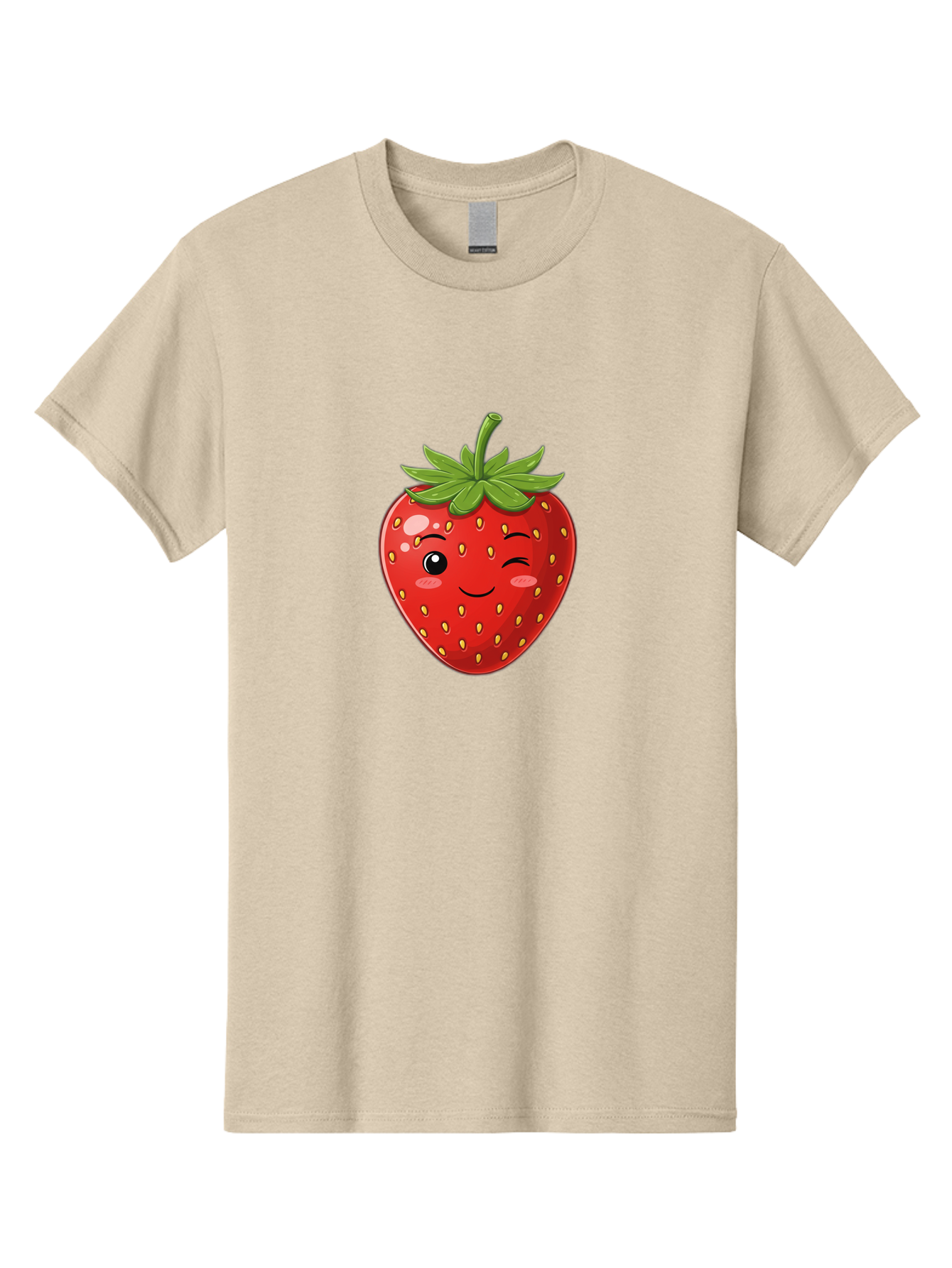 Winking-Strawberry-13 Men'S Graphic Tee, 100% Cotton, Comfortable Casual Summer Wear, Machine Washable, Winking Strawberry Cartoon, Smiling Fruit, Shiny Red Strawberry, Adorable Illustration, Cute Character Design, Playful Emoji, Happy Face, Bac558