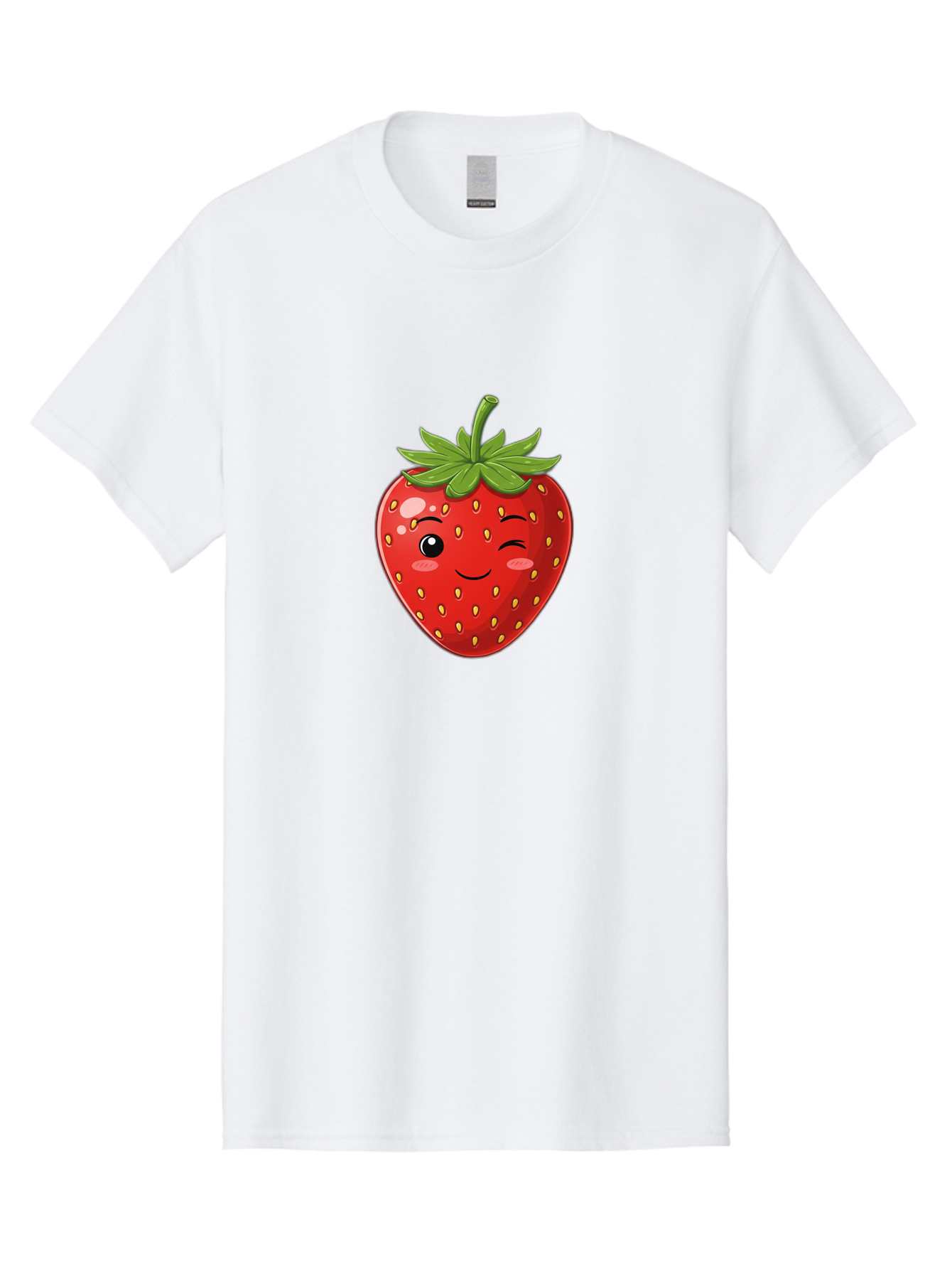 Winking-Strawberry-13 Men'S Graphic Tee, 100% Cotton, Comfortable Casual Summer Wear, Machine Washable, Winking Strawberry Cartoon, Smiling Fruit, Shiny Red Strawberry, Adorable Illustration, Cute Character Design, Playful Emoji, Happy Face, Bac558