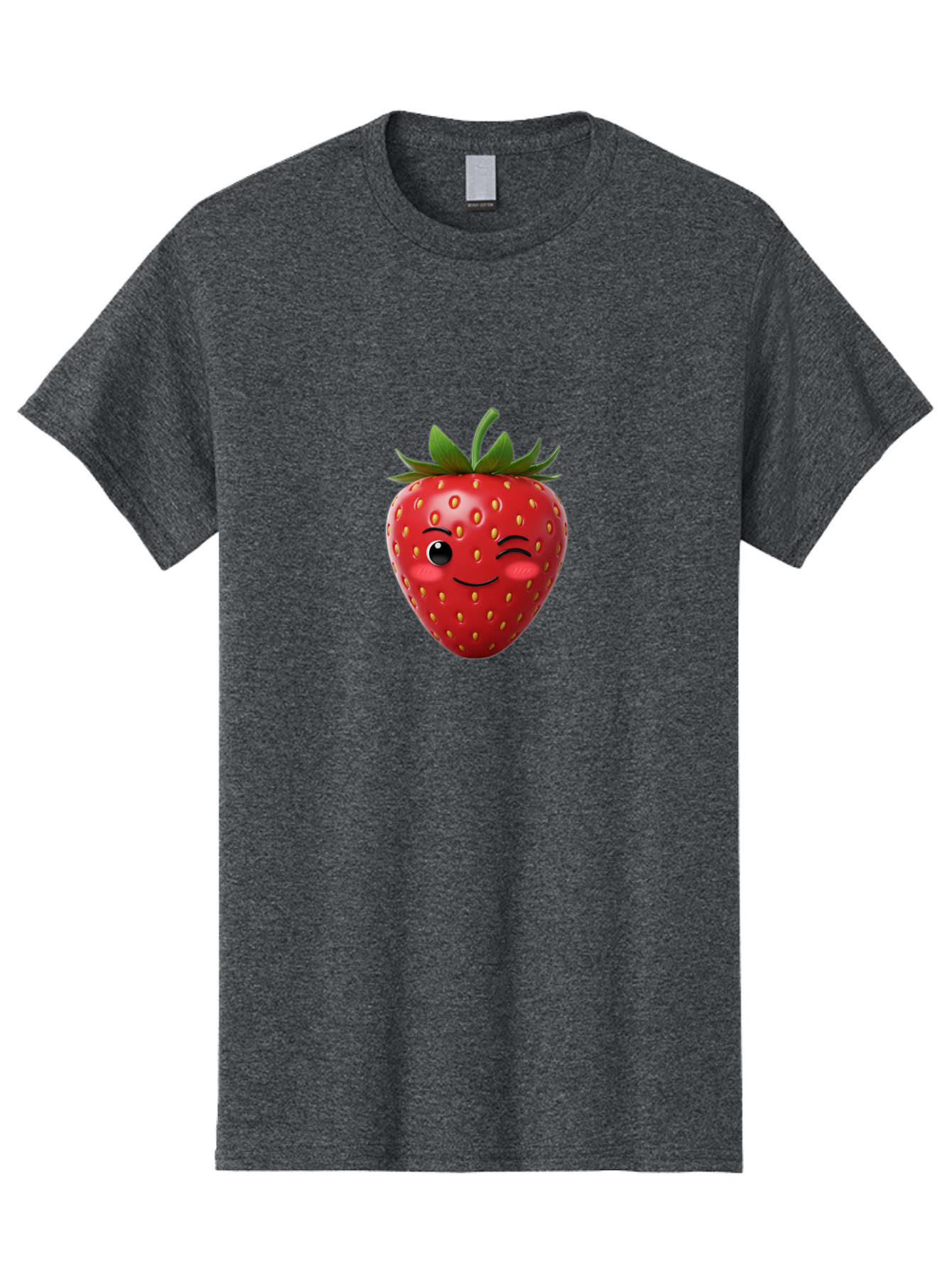 Winking-Strawberry-2 Men'S Graphic Tee, 100% Cotton, Comfortable Casual Summer Wear, Machine Washable, Winking Strawberry, Smiling Face, Cartoon Character, Fruit Illustration, Red Strawberry, Yellow Seeds, Green Leaves, Fun Design, Cute Emoji, Bac559