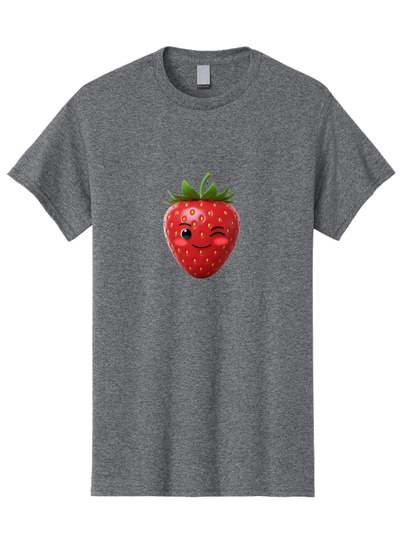Winking-Strawberry-2 Men'S Graphic Tee, 100% Cotton, Comfortable Casual Summer Wear, Machine Washable, Winking Strawberry, Smiling Face, Cartoon Character, Fruit Illustration, Red Strawberry, Yellow Seeds, Green Leaves, Fun Design, Cute Emoji, Bac559
