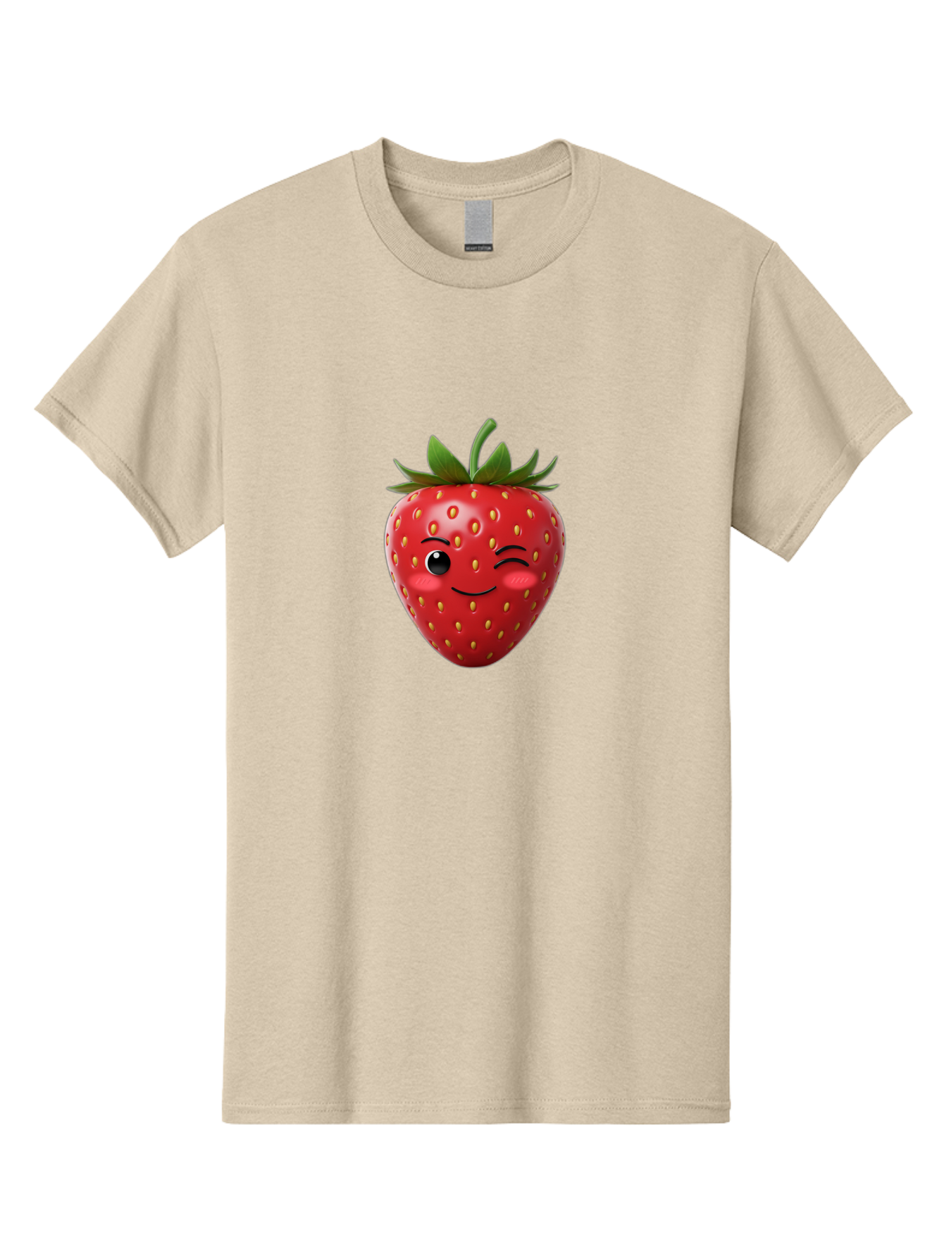 Winking-Strawberry-2 Men'S Graphic Tee, 100% Cotton, Comfortable Casual Summer Wear, Machine Washable, Winking Strawberry, Smiling Face, Cartoon Character, Fruit Illustration, Red Strawberry, Yellow Seeds, Green Leaves, Fun Design, Cute Emoji, Bac559