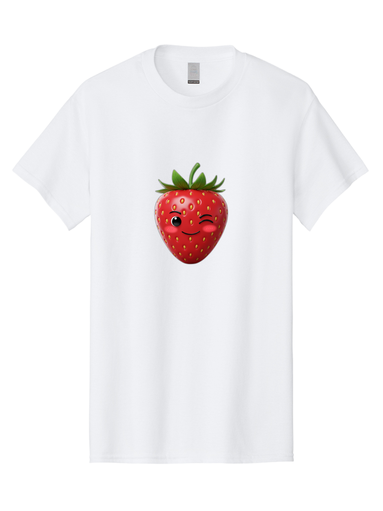 Winking-Strawberry-2 Men'S Graphic Tee, 100% Cotton, Comfortable Casual Summer Wear, Machine Washable, Winking Strawberry, Smiling Face, Cartoon Character, Fruit Illustration, Red Strawberry, Yellow Seeds, Green Leaves, Fun Design, Cute Emoji, Bac559