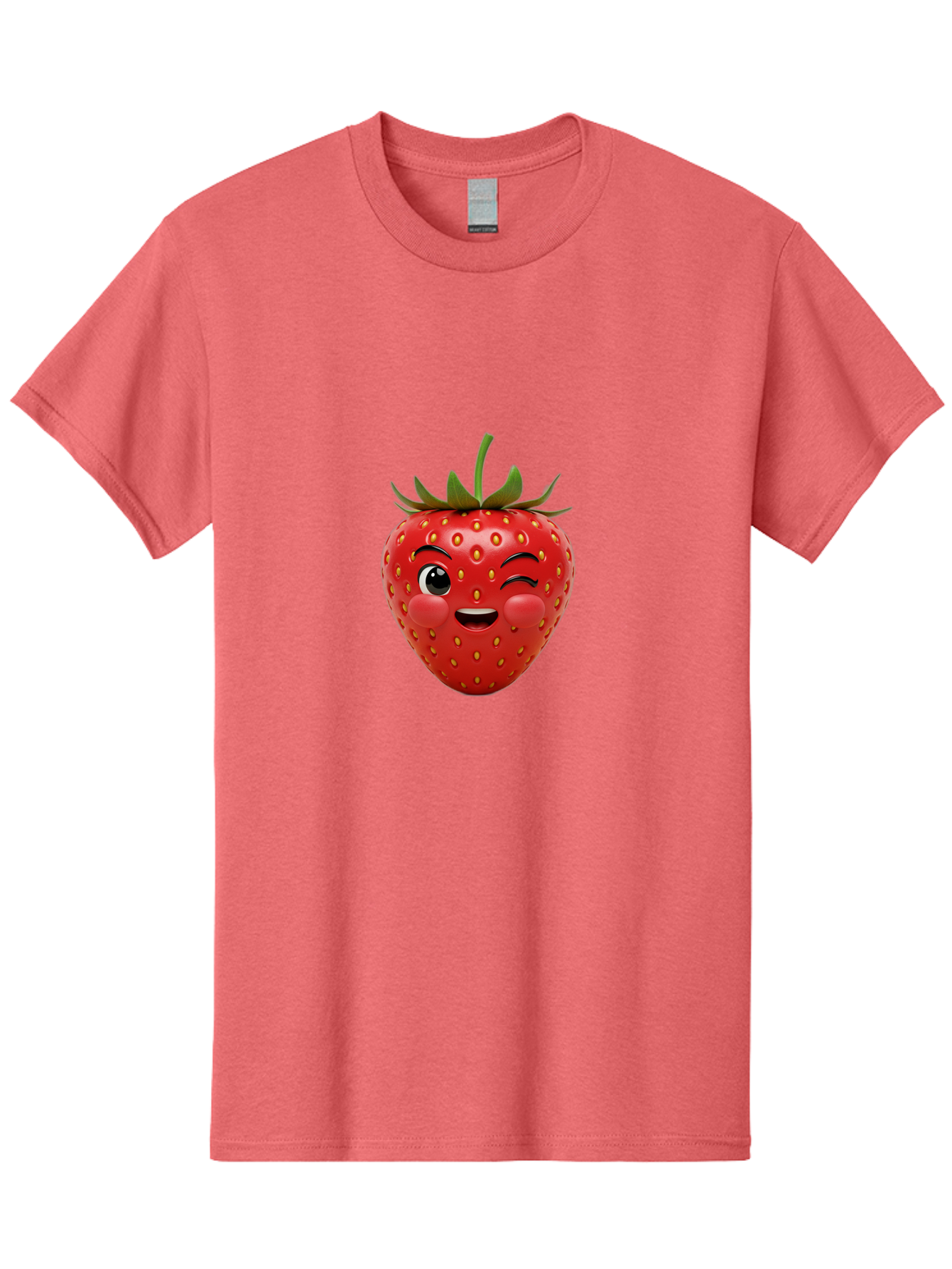 Winking-Strawberry-4 Men'S Graphic Tee, 100% Cotton, Comfortable Casual Summer Wear, Machine Washable, Cartoon Strawberry, Winking Face, Playful Fruit, Cute Emoji, Strawberry Character, Fun Illustration, Fresh Fruit, Sweet Treat, Bac561