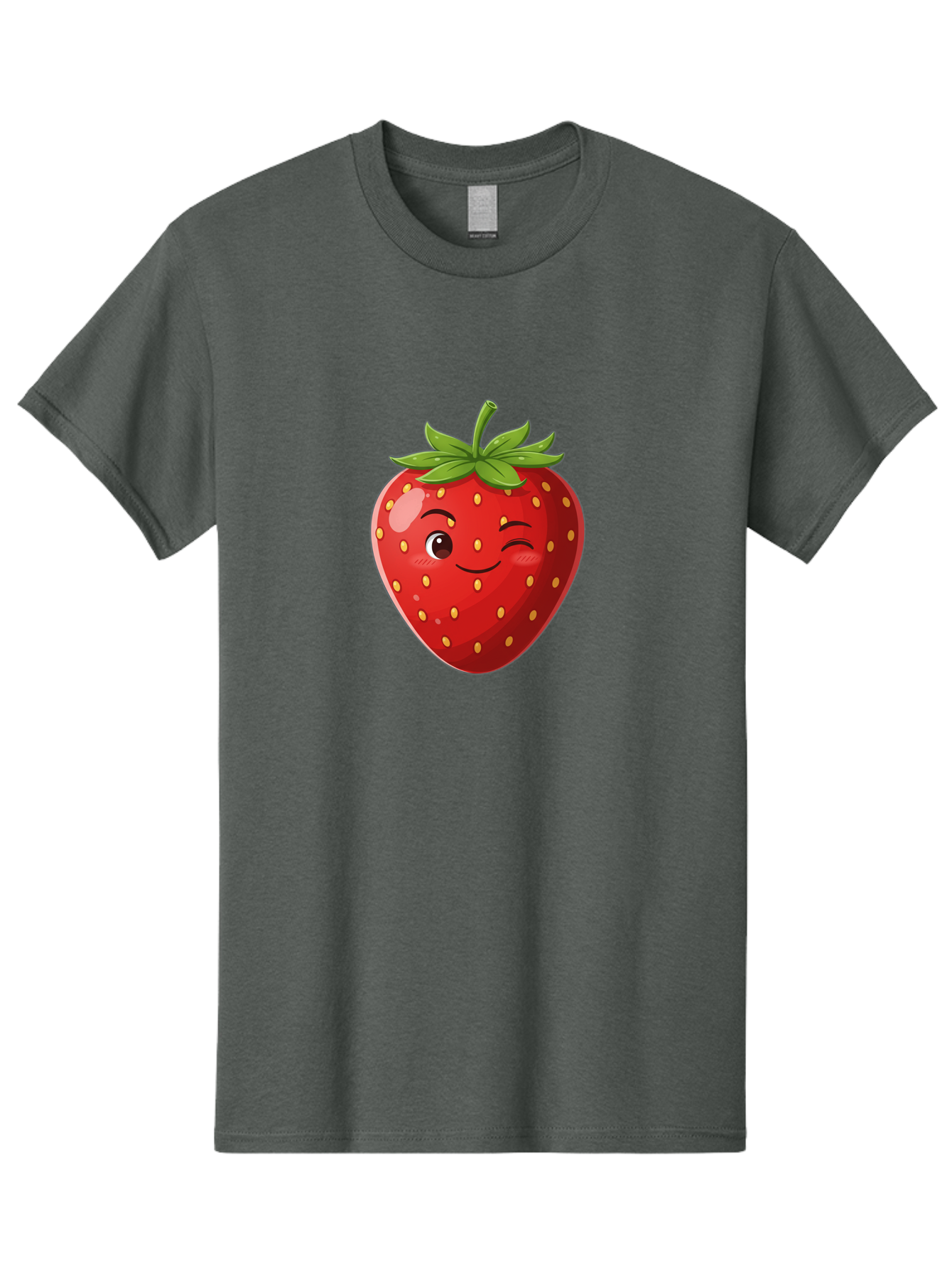 Winking-Strawberry-5 Men'S Graphic Tee, 100% Cotton, Comfortable Casual Summer Wear, Machine Washable, Strawberry With Face, Winking Strawberry, Cartoon Fruit, Smiling Fruit, Red Strawberry, Yellow Seeds, Green Leaves, Playful Character, Bac562