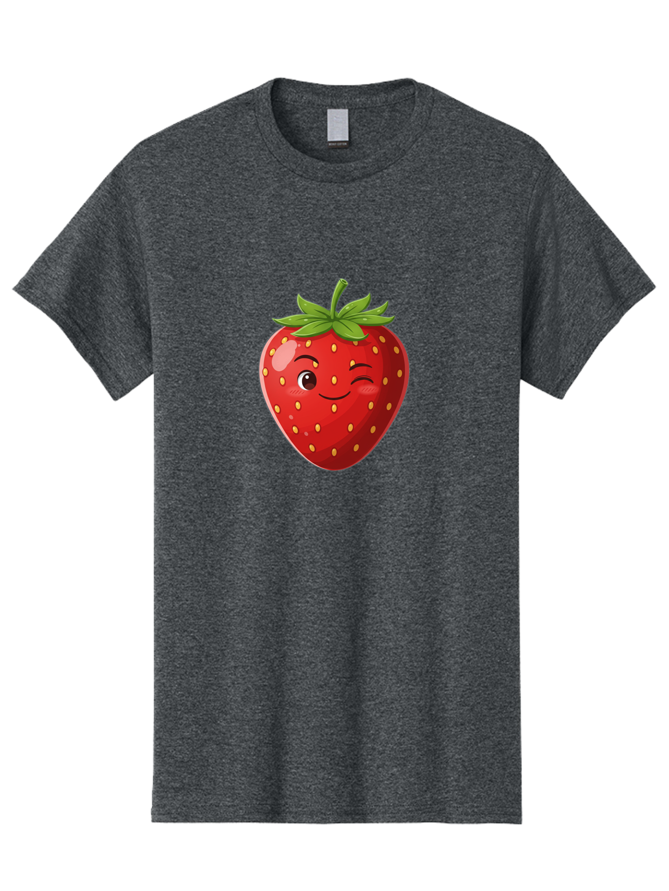 Winking-Strawberry-5 Men'S Graphic Tee, 100% Cotton, Comfortable Casual Summer Wear, Machine Washable, Strawberry With Face, Winking Strawberry, Cartoon Fruit, Smiling Fruit, Red Strawberry, Yellow Seeds, Green Leaves, Playful Character, Bac562