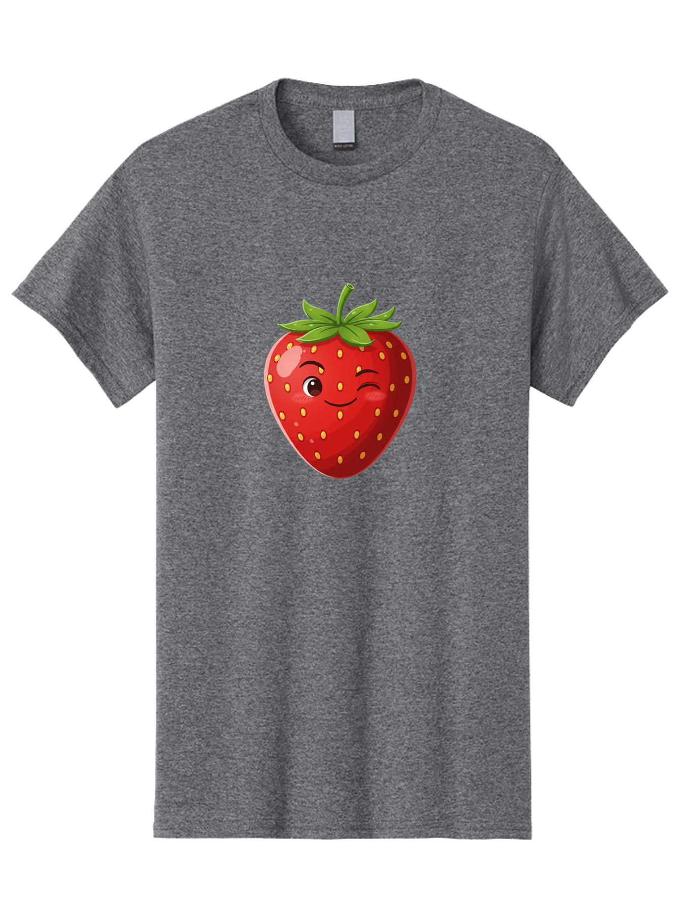 Winking-Strawberry-5 Men'S Graphic Tee, 100% Cotton, Comfortable Casual Summer Wear, Machine Washable, Strawberry With Face, Winking Strawberry, Cartoon Fruit, Smiling Fruit, Red Strawberry, Yellow Seeds, Green Leaves, Playful Character, Bac562