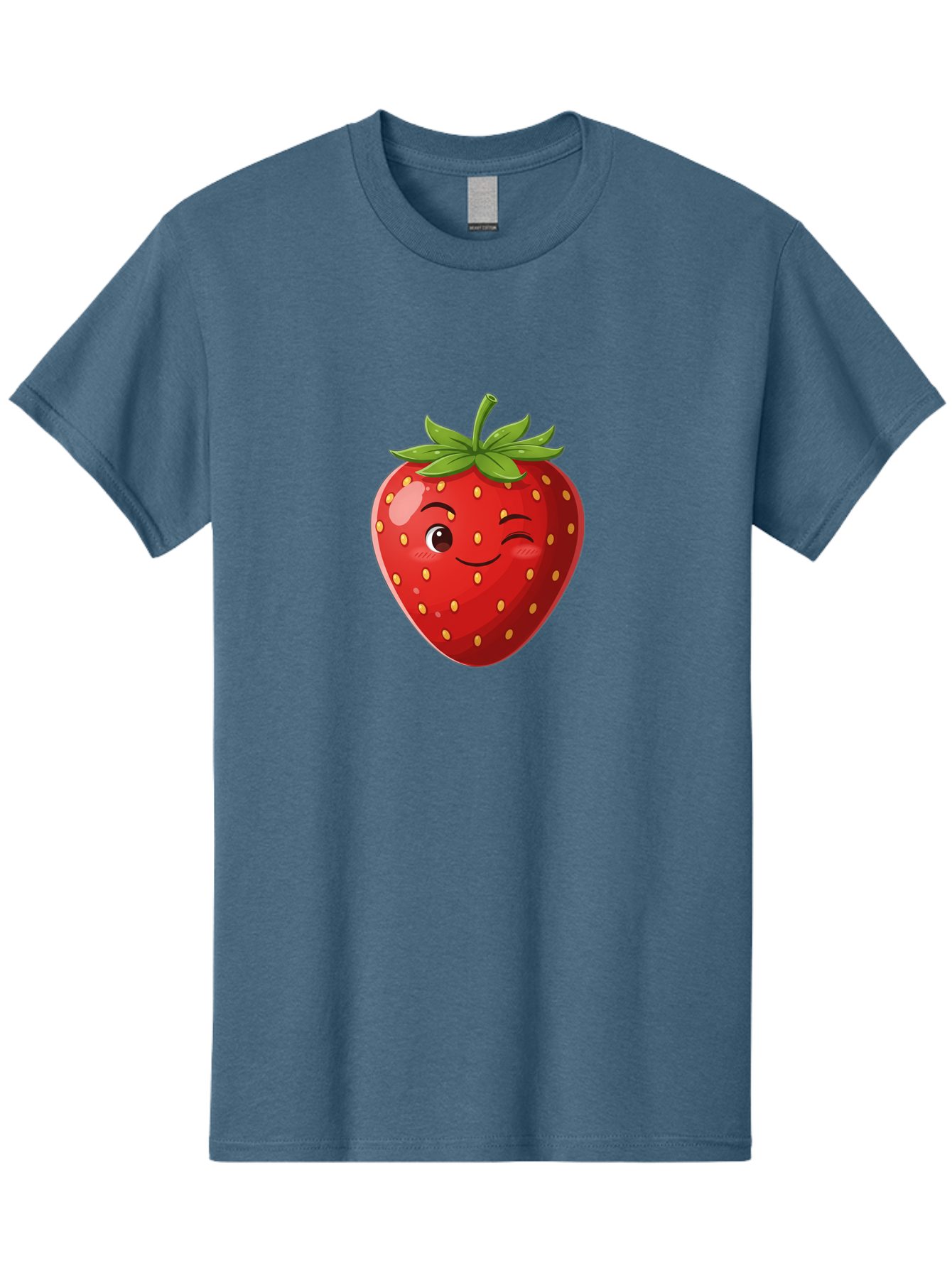 Winking-Strawberry-5 Men'S Graphic Tee, 100% Cotton, Comfortable Casual Summer Wear, Machine Washable, Strawberry With Face, Winking Strawberry, Cartoon Fruit, Smiling Fruit, Red Strawberry, Yellow Seeds, Green Leaves, Playful Character, Bac562