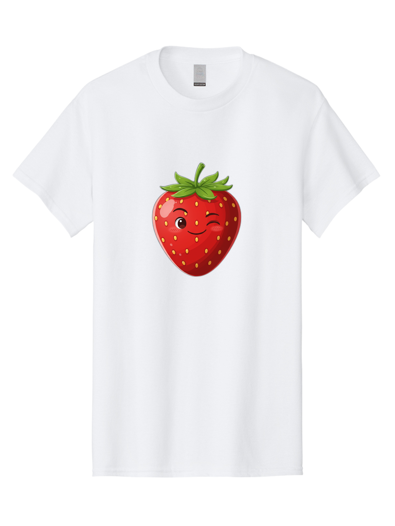 Winking-Strawberry-5 Men'S Graphic Tee, 100% Cotton, Comfortable Casual Summer Wear, Machine Washable, Strawberry With Face, Winking Strawberry, Cartoon Fruit, Smiling Fruit, Red Strawberry, Yellow Seeds, Green Leaves, Playful Character, Bac562