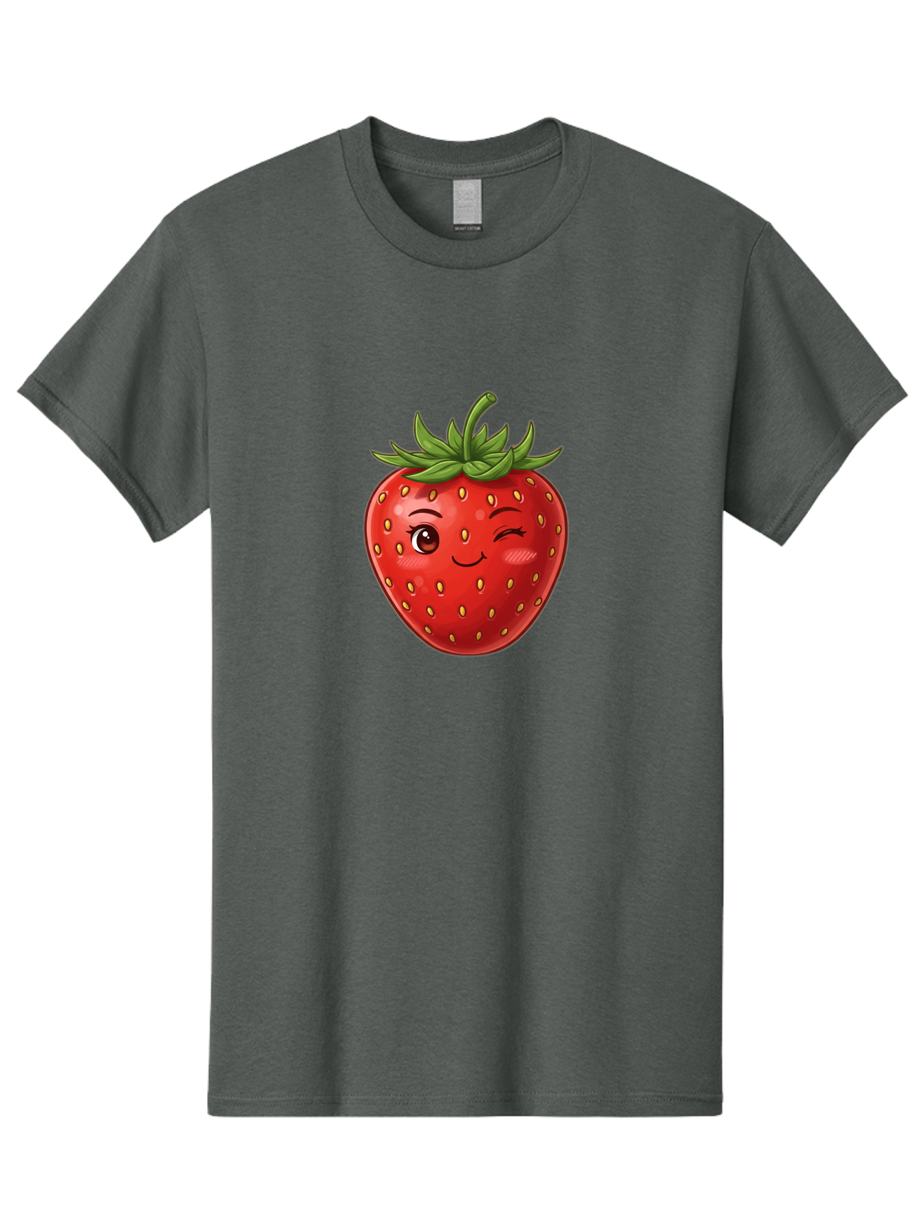 Winking-Strawberry-6 Men'S Graphic Tee, 100% Cotton, Comfortable Casual Summer Wear, Machine Washable, Winking Strawberry, Cartoon Fruit, Cute Face, Red Strawberry, Healthy Snack, Sweet Treat, Playful Emoji, Vibrant Red, Yellow Seeds, Bac563