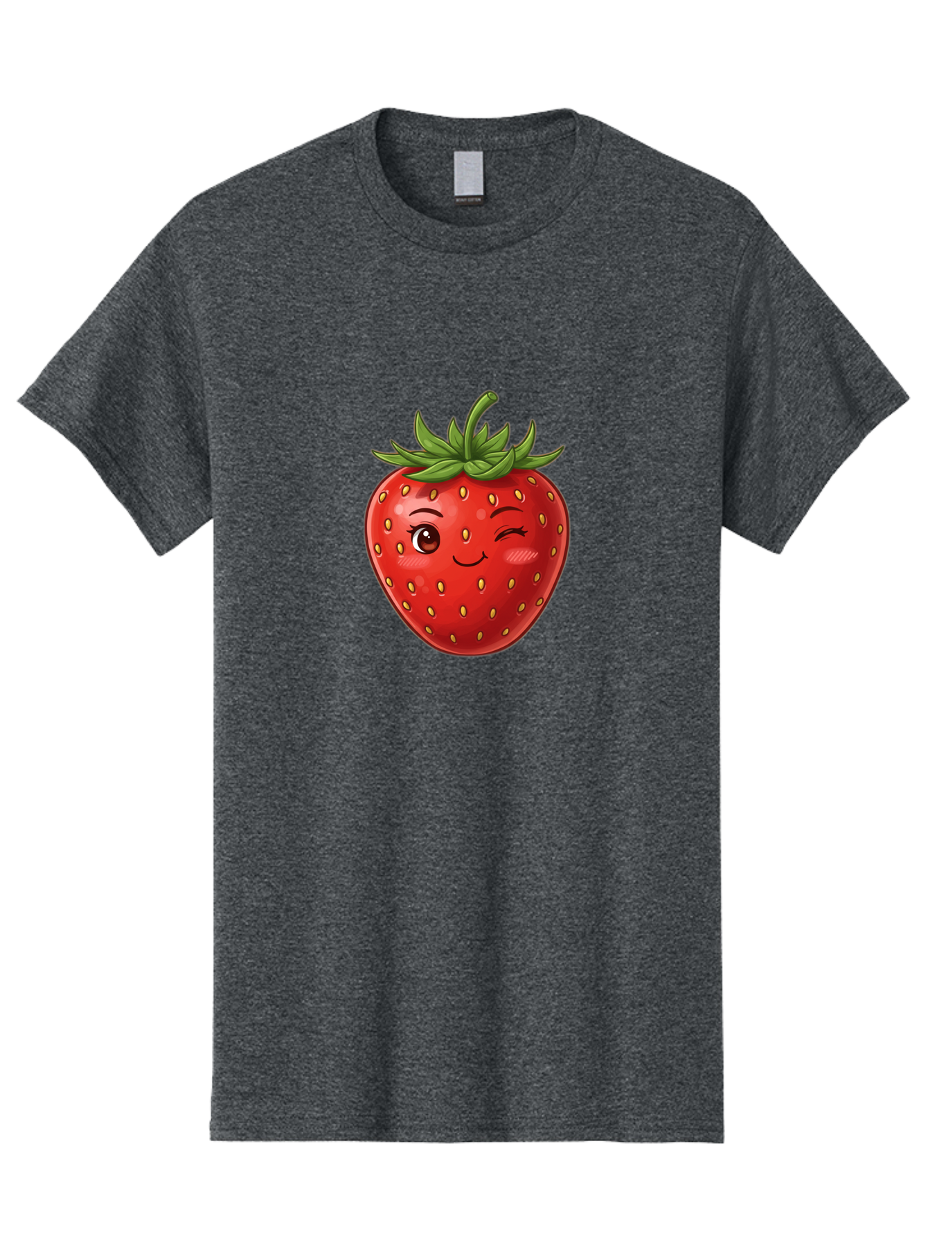 Winking-Strawberry-6 Men'S Graphic Tee, 100% Cotton, Comfortable Casual Summer Wear, Machine Washable, Winking Strawberry, Cartoon Fruit, Cute Face, Red Strawberry, Healthy Snack, Sweet Treat, Playful Emoji, Vibrant Red, Yellow Seeds, Bac563