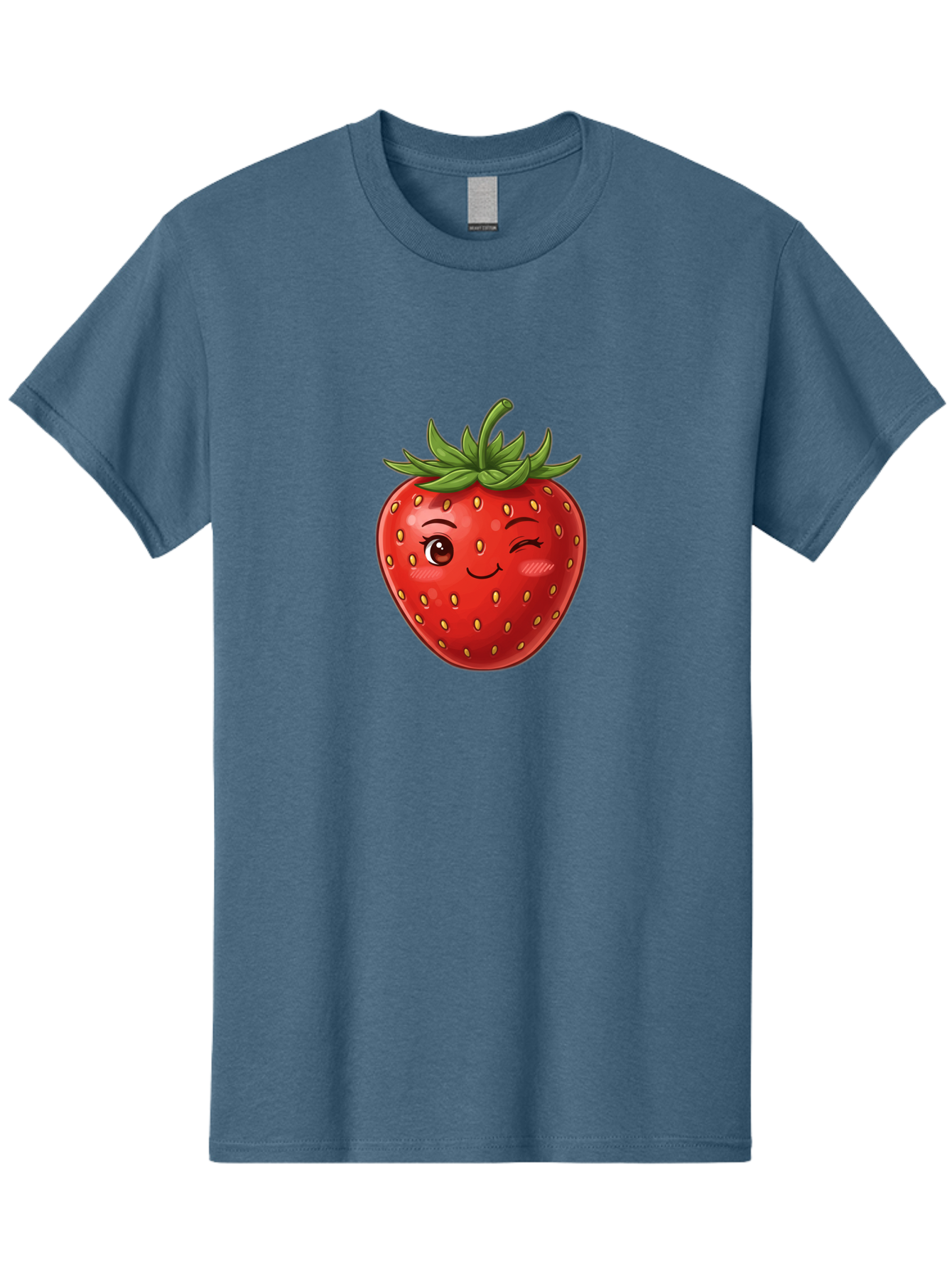 Winking-Strawberry-6 Men'S Graphic Tee, 100% Cotton, Comfortable Casual Summer Wear, Machine Washable, Winking Strawberry, Cartoon Fruit, Cute Face, Red Strawberry, Healthy Snack, Sweet Treat, Playful Emoji, Vibrant Red, Yellow Seeds, Bac563