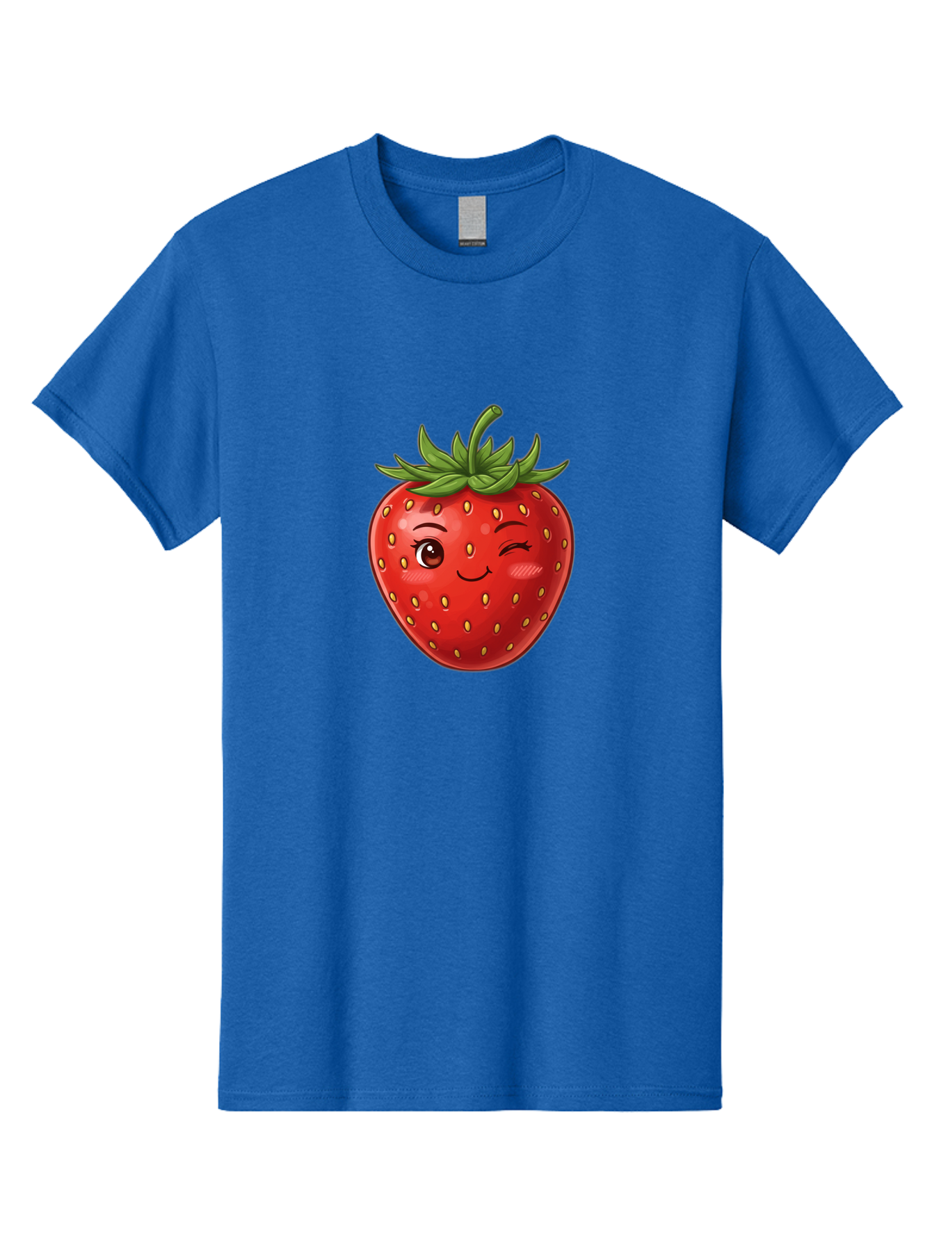 Winking-Strawberry-6 Men'S Graphic Tee, 100% Cotton, Comfortable Casual Summer Wear, Machine Washable, Winking Strawberry, Cartoon Fruit, Cute Face, Red Strawberry, Healthy Snack, Sweet Treat, Playful Emoji, Vibrant Red, Yellow Seeds, Bac563