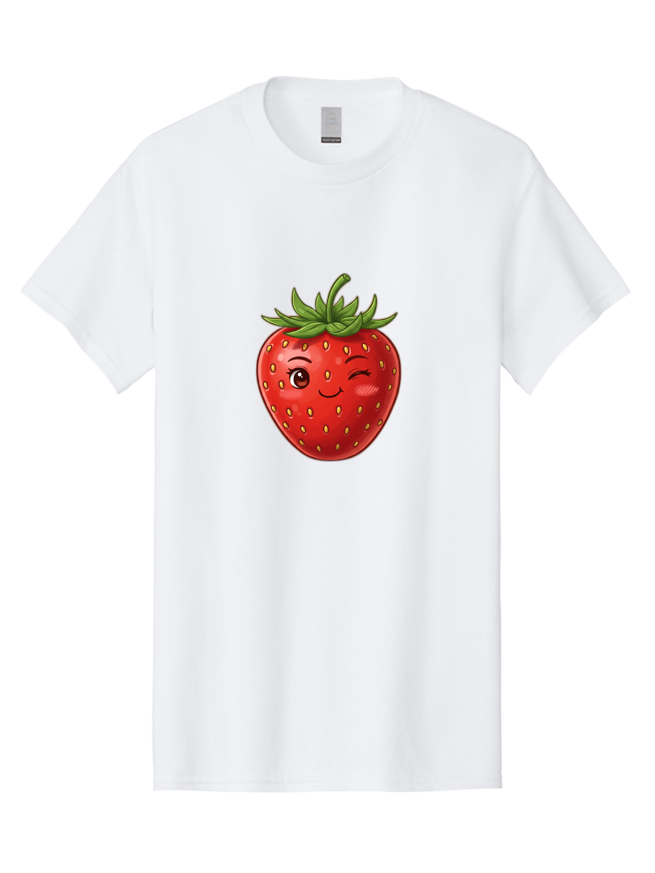 Winking-Strawberry-6 Men'S Graphic Tee, 100% Cotton, Comfortable Casual Summer Wear, Machine Washable, Winking Strawberry, Cartoon Fruit, Cute Face, Red Strawberry, Healthy Snack, Sweet Treat, Playful Emoji, Vibrant Red, Yellow Seeds, Bac563