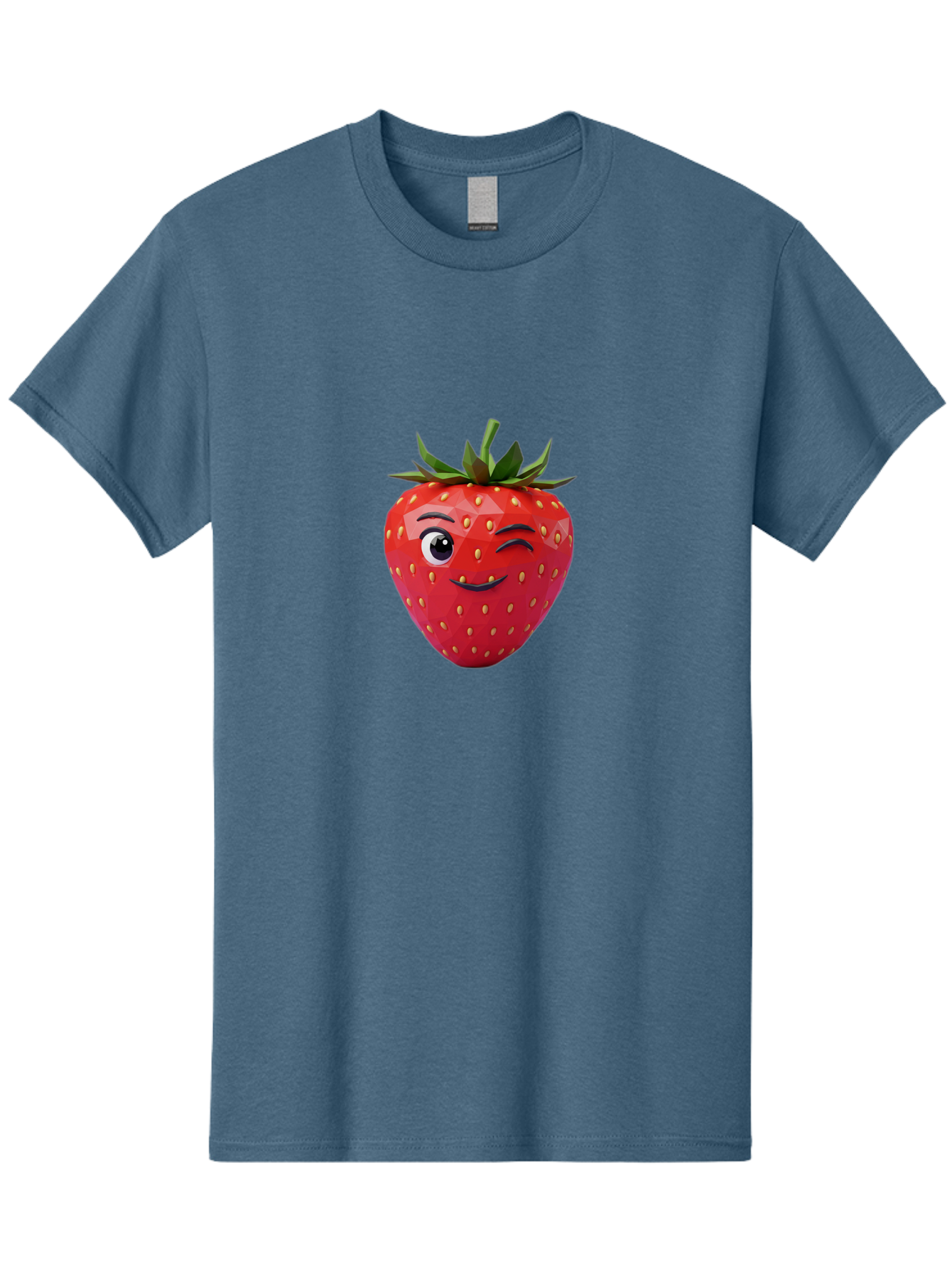 Winking-Strawberry-7 Men'S Graphic Tee, 100% Cotton, Comfortable Casual Summer Wear, Machine Washable, Winking Strawberry, Cute Strawberry, Cartoon Strawberry, Smiling Strawberry, Fruit Character, Adorable Fruit, Strawberry Face, Bac564