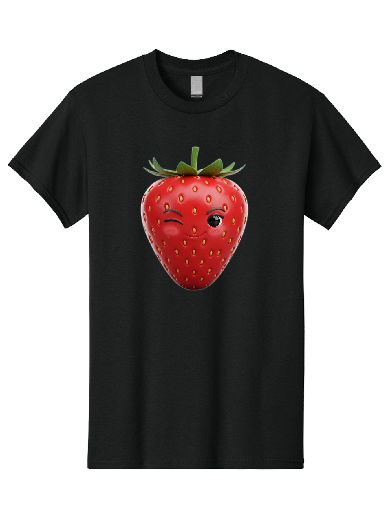 Winking-Strawberry-8 Men'S Graphic Tee, 100% Cotton, Comfortable Casual Summer Wear, Machine Washable, Cartoon Strawberry, Winking Face, Anthropomorphic Fruit, Red Fruit, Yellow Seeds, Green Leaves, Playful Expression, Whimsical Character, Bac565