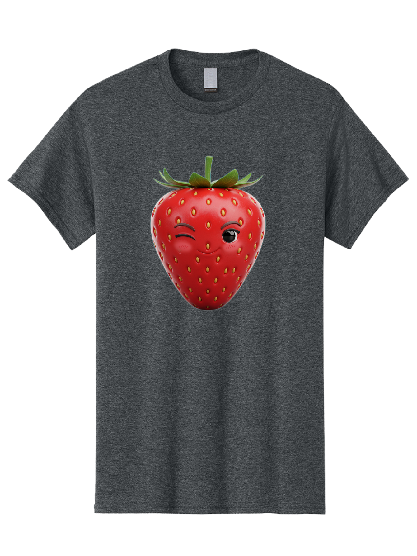 Winking-Strawberry-8 Men'S Graphic Tee, 100% Cotton, Comfortable Casual Summer Wear, Machine Washable, Cartoon Strawberry, Winking Face, Anthropomorphic Fruit, Red Fruit, Yellow Seeds, Green Leaves, Playful Expression, Whimsical Character, Bac565