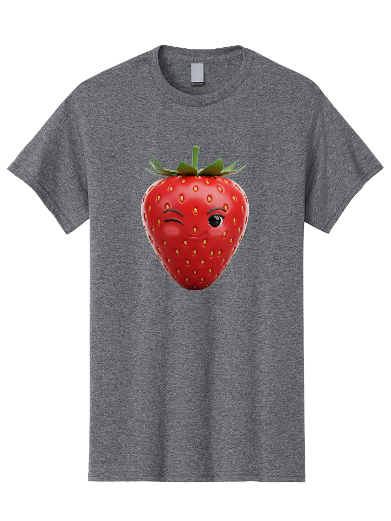 Winking-Strawberry-8 Men'S Graphic Tee, 100% Cotton, Comfortable Casual Summer Wear, Machine Washable, Cartoon Strawberry, Winking Face, Anthropomorphic Fruit, Red Fruit, Yellow Seeds, Green Leaves, Playful Expression, Whimsical Character, Bac565