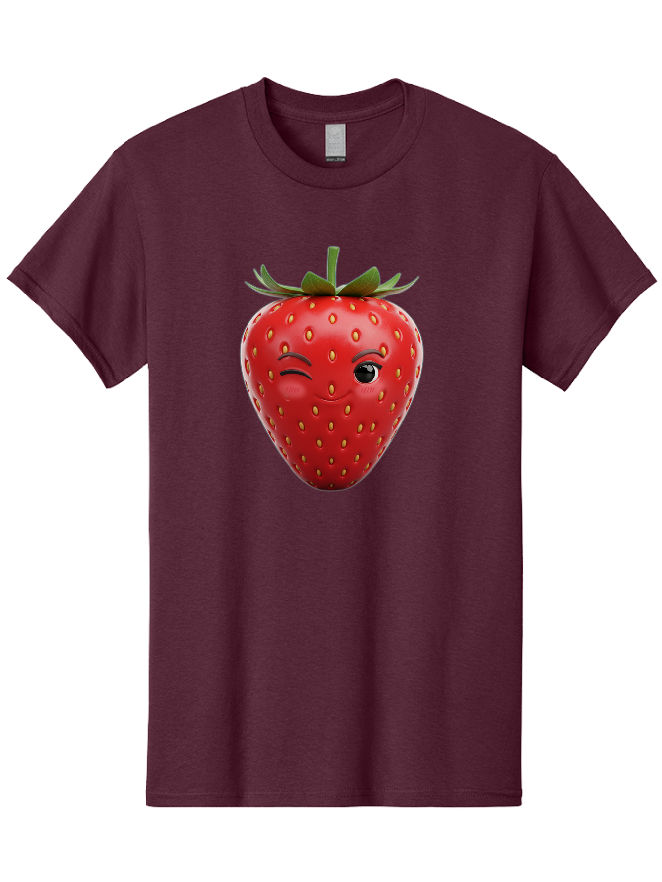 Winking-Strawberry-8 Men'S Graphic Tee, 100% Cotton, Comfortable Casual Summer Wear, Machine Washable, Cartoon Strawberry, Winking Face, Anthropomorphic Fruit, Red Fruit, Yellow Seeds, Green Leaves, Playful Expression, Whimsical Character, Bac565