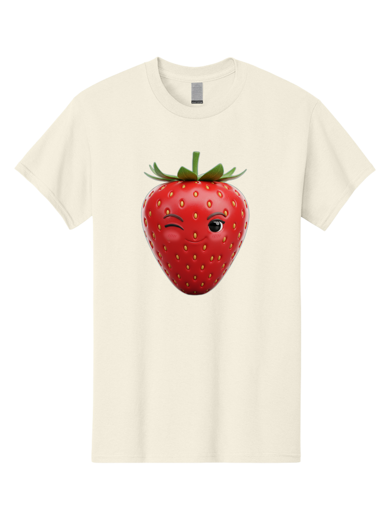 Winking-Strawberry-8 Men'S Graphic Tee, 100% Cotton, Comfortable Casual Summer Wear, Machine Washable, Cartoon Strawberry, Winking Face, Anthropomorphic Fruit, Red Fruit, Yellow Seeds, Green Leaves, Playful Expression, Whimsical Character, Bac565