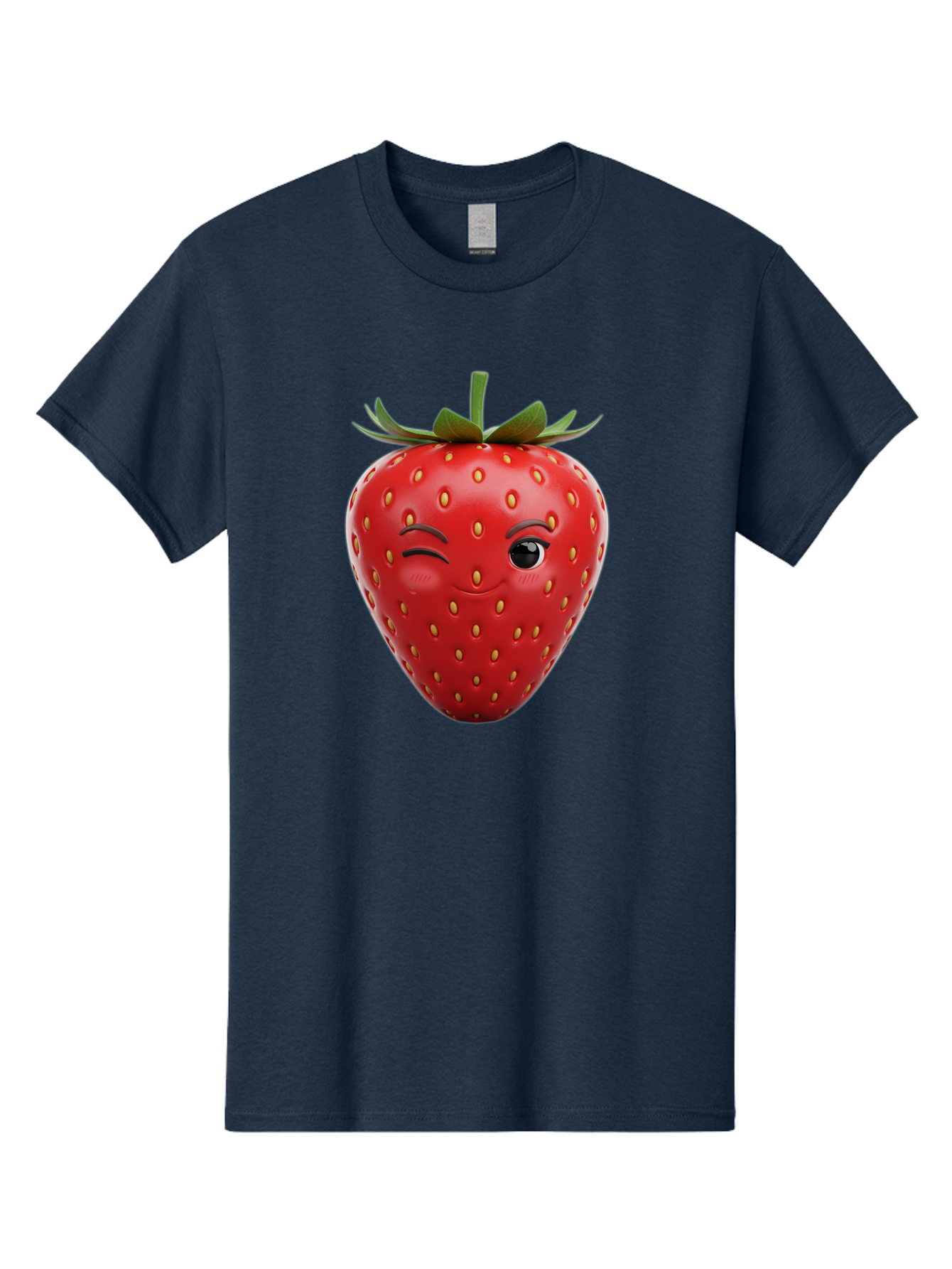 Winking-Strawberry-8 Men'S Graphic Tee, 100% Cotton, Comfortable Casual Summer Wear, Machine Washable, Cartoon Strawberry, Winking Face, Anthropomorphic Fruit, Red Fruit, Yellow Seeds, Green Leaves, Playful Expression, Whimsical Character, Bac565