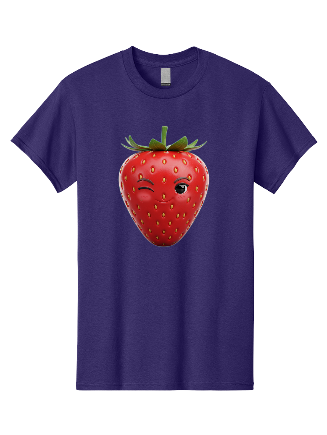 Winking-Strawberry-8 Men'S Graphic Tee, 100% Cotton, Comfortable Casual Summer Wear, Machine Washable, Cartoon Strawberry, Winking Face, Anthropomorphic Fruit, Red Fruit, Yellow Seeds, Green Leaves, Playful Expression, Whimsical Character, Bac565