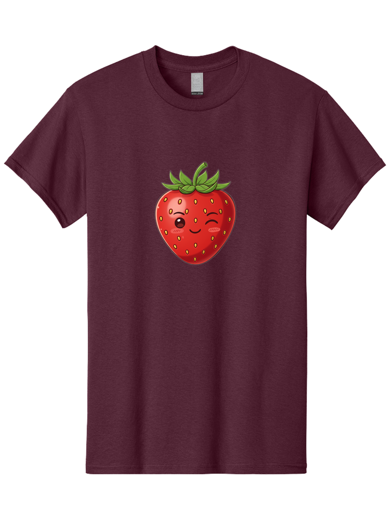 Winking-Strawberry-9 Men'S Graphic Tee, 100% Cotton, Comfortable Casual Summer Wear, Machine Washable, Cartoon Strawberry, Winking Face, Playful Fruit, Kawaii Character, Sweet Illustration, Vibrant Red, Yellow Seeds, Green Leaves, Bac566