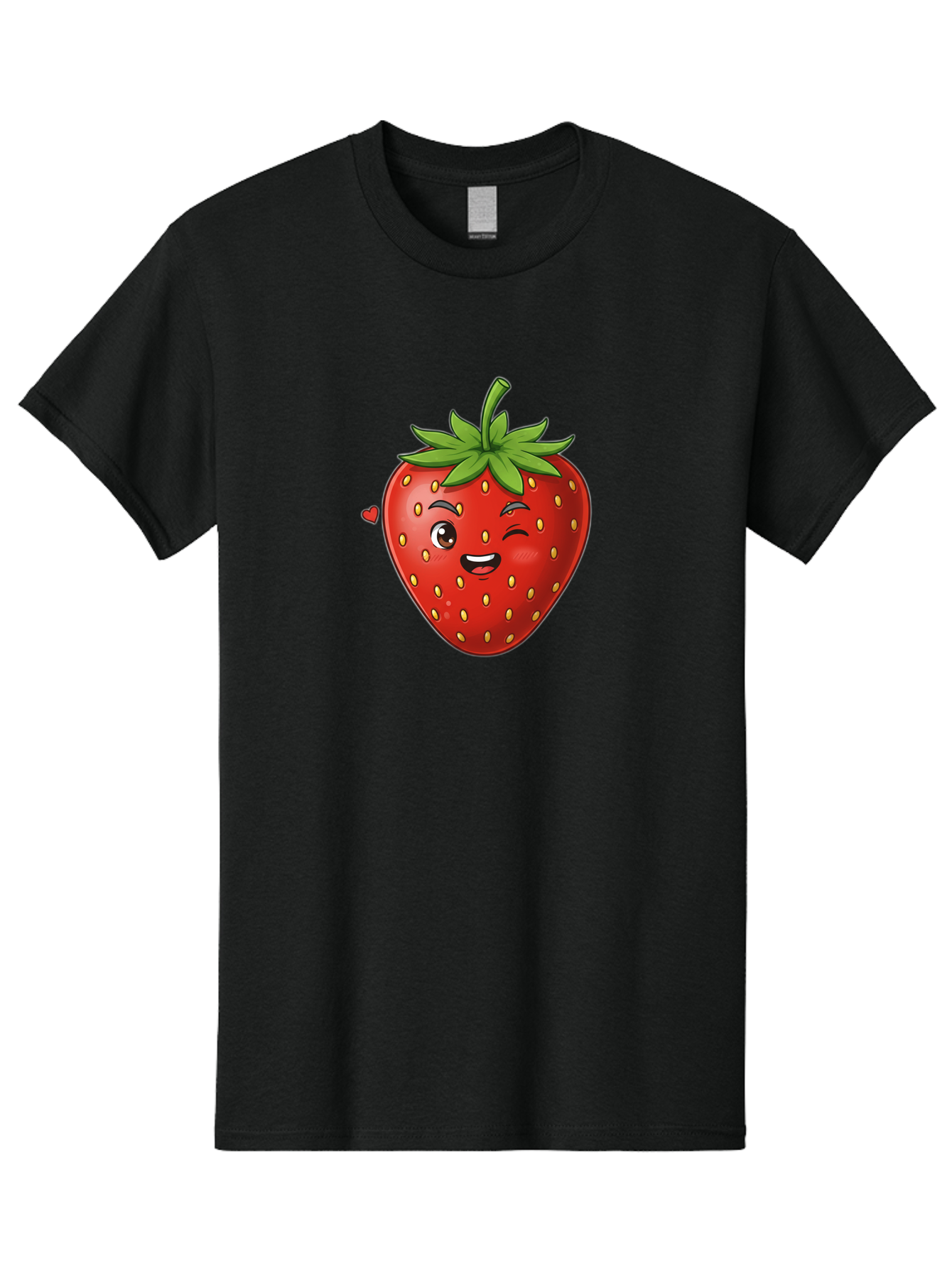 Winking-Strawberry Men'S Graphic Tee, 100% Cotton, Comfortable Casual Summer Wear, Machine Washable, Cartoon Strawberry, Winking Face, Cute Character, Red Fruit, Green Leaves, Yellow Seeds, Playful Vibe, Sweet Treat, Kawaii Icon, Bac567