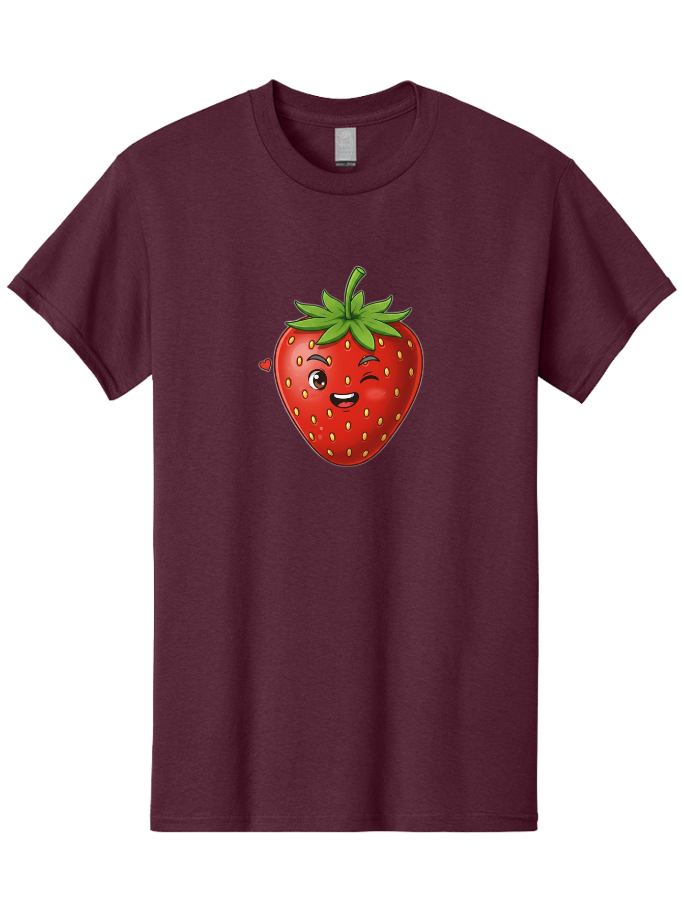 Winking-Strawberry Men'S Graphic Tee, 100% Cotton, Comfortable Casual Summer Wear, Machine Washable, Cartoon Strawberry, Winking Face, Cute Character, Red Fruit, Green Leaves, Yellow Seeds, Playful Vibe, Sweet Treat, Kawaii Icon, Bac567