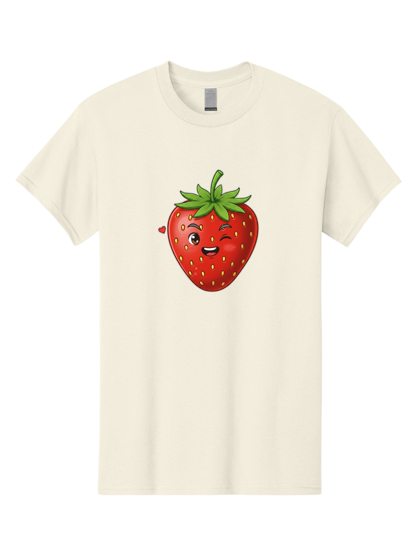 Winking-Strawberry Men'S Graphic Tee, 100% Cotton, Comfortable Casual Summer Wear, Machine Washable, Cartoon Strawberry, Winking Face, Cute Character, Red Fruit, Green Leaves, Yellow Seeds, Playful Vibe, Sweet Treat, Kawaii Icon, Bac567