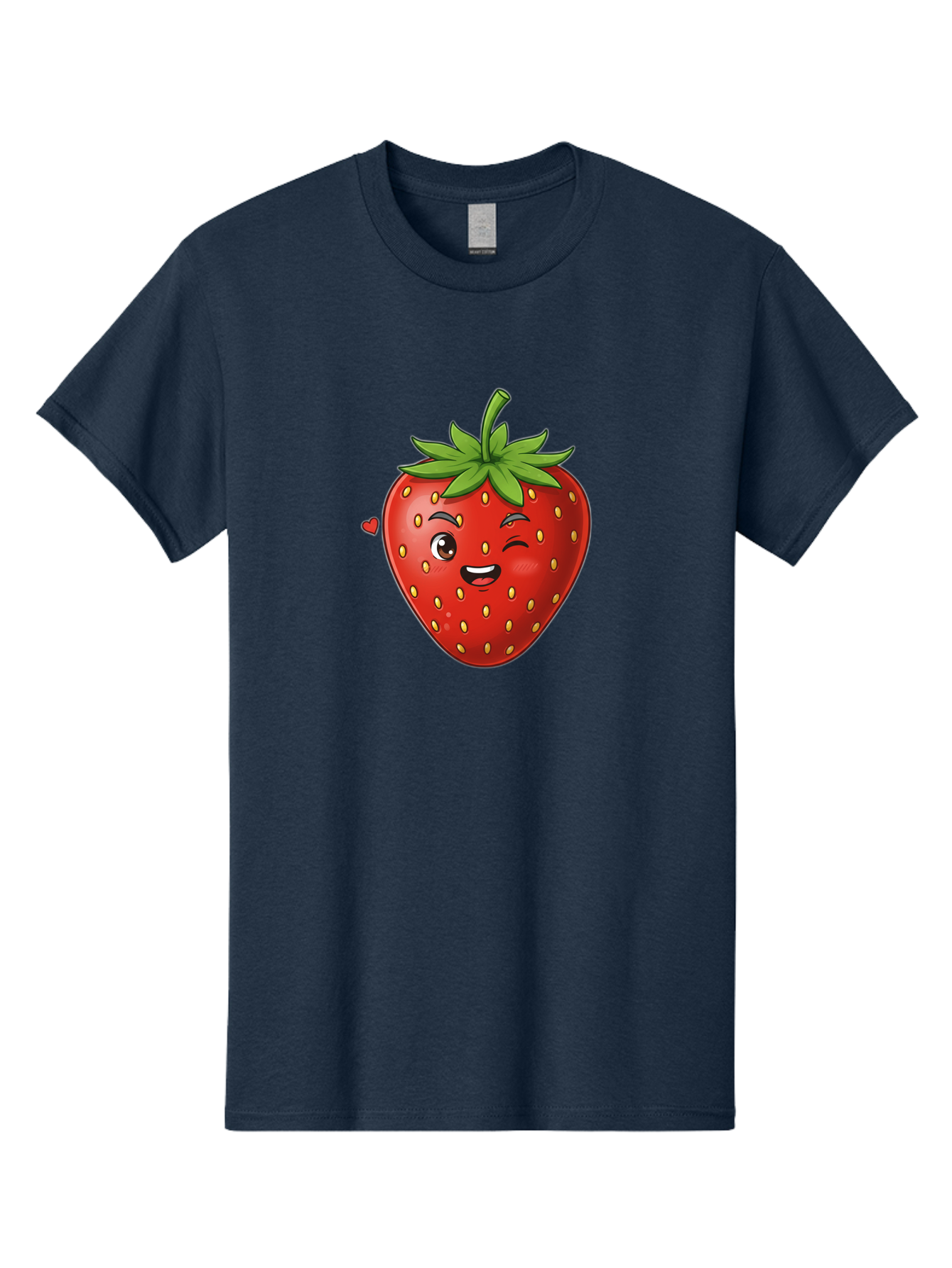 Winking-Strawberry Men'S Graphic Tee, 100% Cotton, Comfortable Casual Summer Wear, Machine Washable, Cartoon Strawberry, Winking Face, Cute Character, Red Fruit, Green Leaves, Yellow Seeds, Playful Vibe, Sweet Treat, Kawaii Icon, Bac567