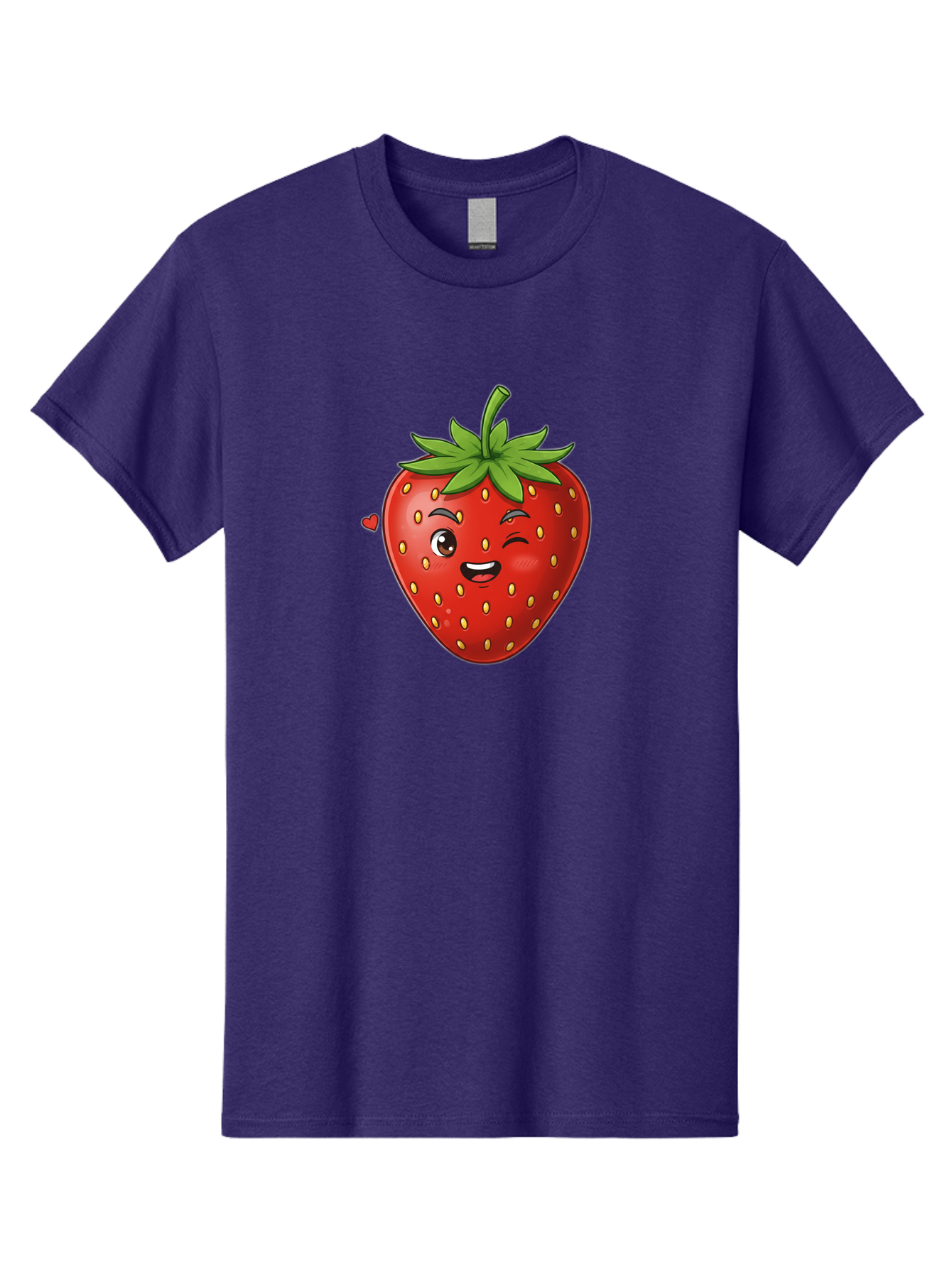 Winking-Strawberry Men'S Graphic Tee, 100% Cotton, Comfortable Casual Summer Wear, Machine Washable, Cartoon Strawberry, Winking Face, Cute Character, Red Fruit, Green Leaves, Yellow Seeds, Playful Vibe, Sweet Treat, Kawaii Icon, Bac567