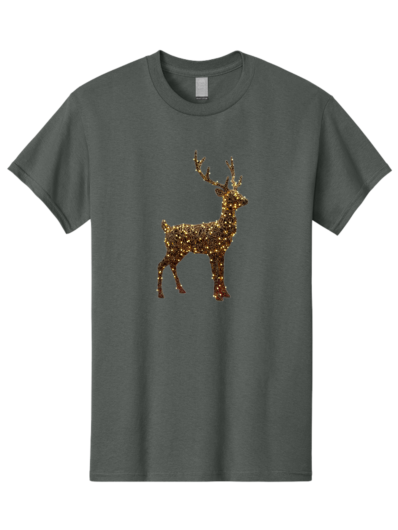 Wire-Reindeer Men'S Graphic Tee, 100% Cotton, Comfortable Casual Summer Wear, Machine Washable, Reindeer Decoration, Christmas Lights, Festive Decor, Holiday Display, Glowing Reindeer, Christmas Decoration, Outdoor Decor, Winter Wonderland Bac568