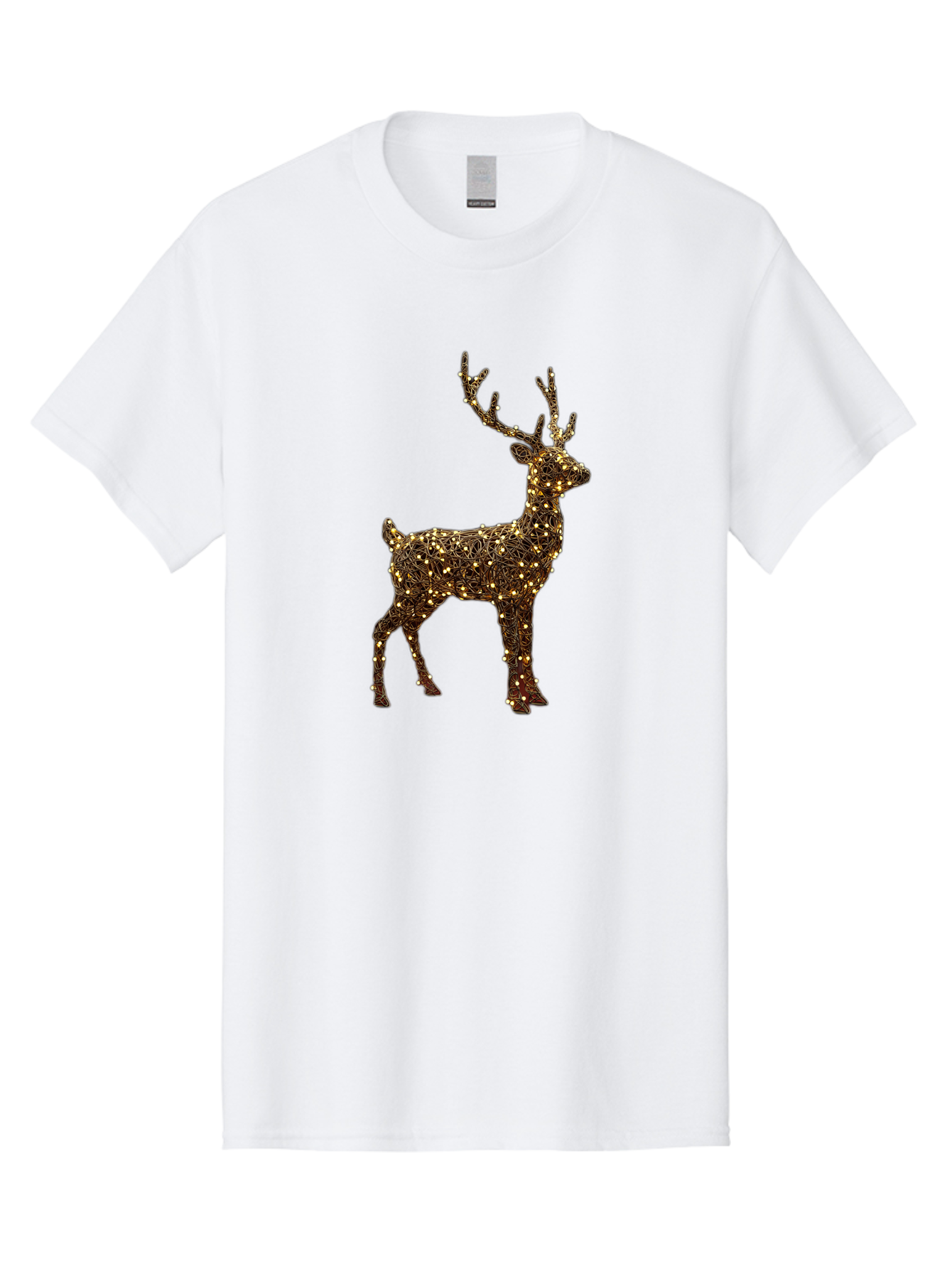 Wire-Reindeer Men'S Graphic Tee, 100% Cotton, Comfortable Casual Summer Wear, Machine Washable, Reindeer Decoration, Christmas Lights, Festive Decor, Holiday Display, Glowing Reindeer, Christmas Decoration, Outdoor Decor, Winter Wonderland Bac568