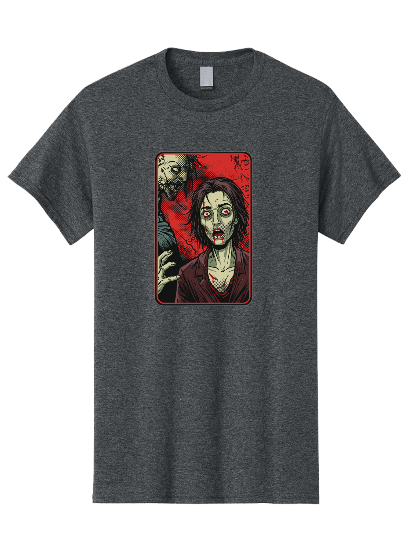 Zombie-Illustration Men'S Graphic Tee, 100% Cotton, Comfortable Casual Summer Wear, Machine Washable, Zombie Outbreak, Undead Creatures, Horror Scene, Post-Apocalyptic Chaos, Terrifying Atmosphere, Dark Fantasy, Red Eyes, Sharp Teeth, Bac570